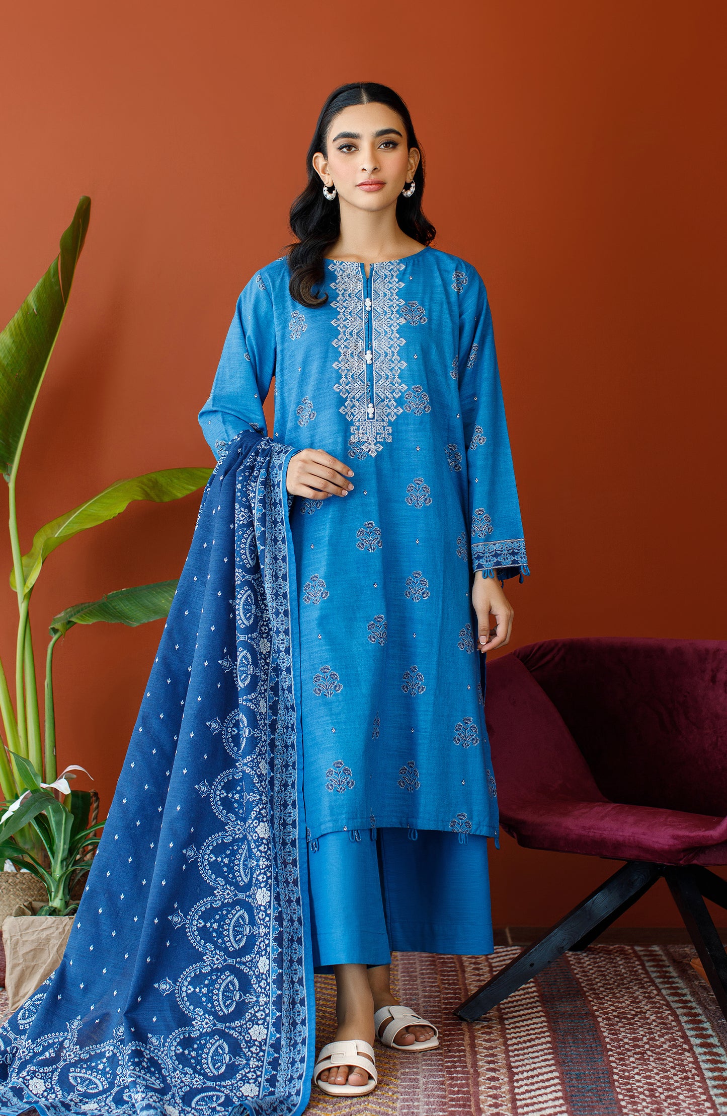 OTL-23-232/U BLUE KHADDAR Women UNSTITCHED SHIRT DUPATTA PANTS