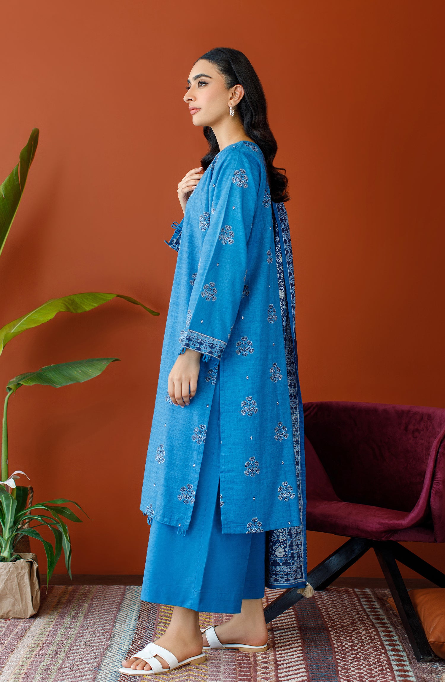 OTL-23-232/U BLUE KHADDAR Women UNSTITCHED SHIRT DUPATTA PANTS