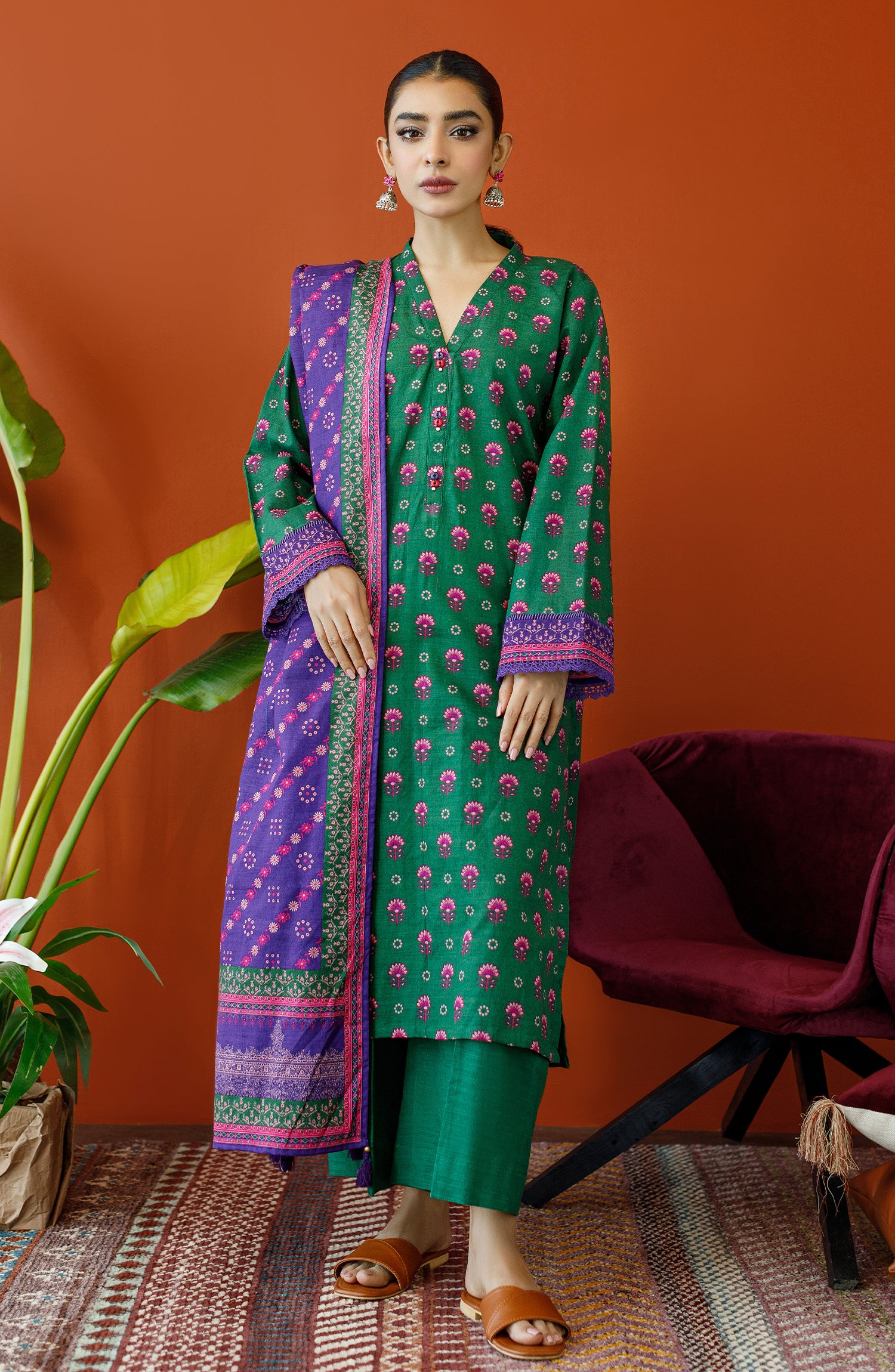 OTL-23-236/S GREEN KHADDAR Women READY TO WEAR SHIRT DUPATTA PANTS