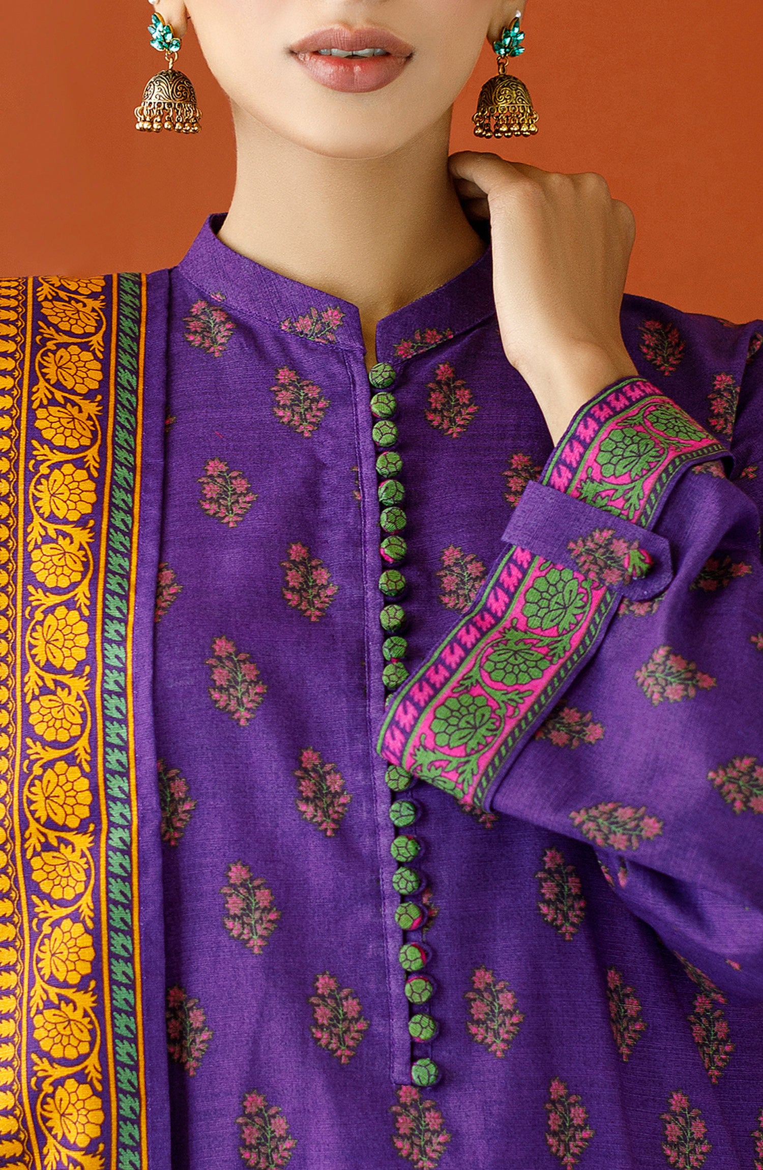 OTL-23-239/U PURPLE KHADDAR Women UNSTITCHED SHIRT DUPATTA PANTS