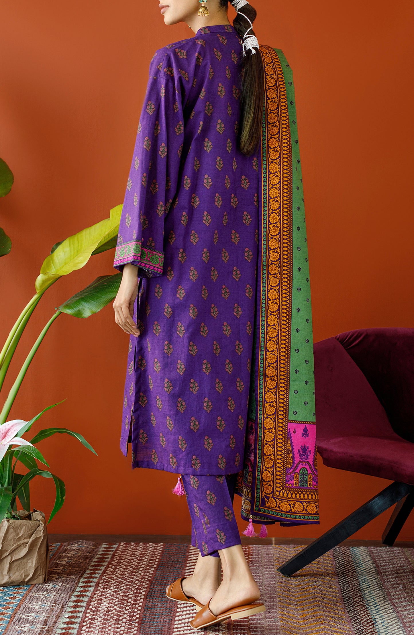 OTL-23-239/U PURPLE KHADDAR Women UNSTITCHED SHIRT DUPATTA PANTS