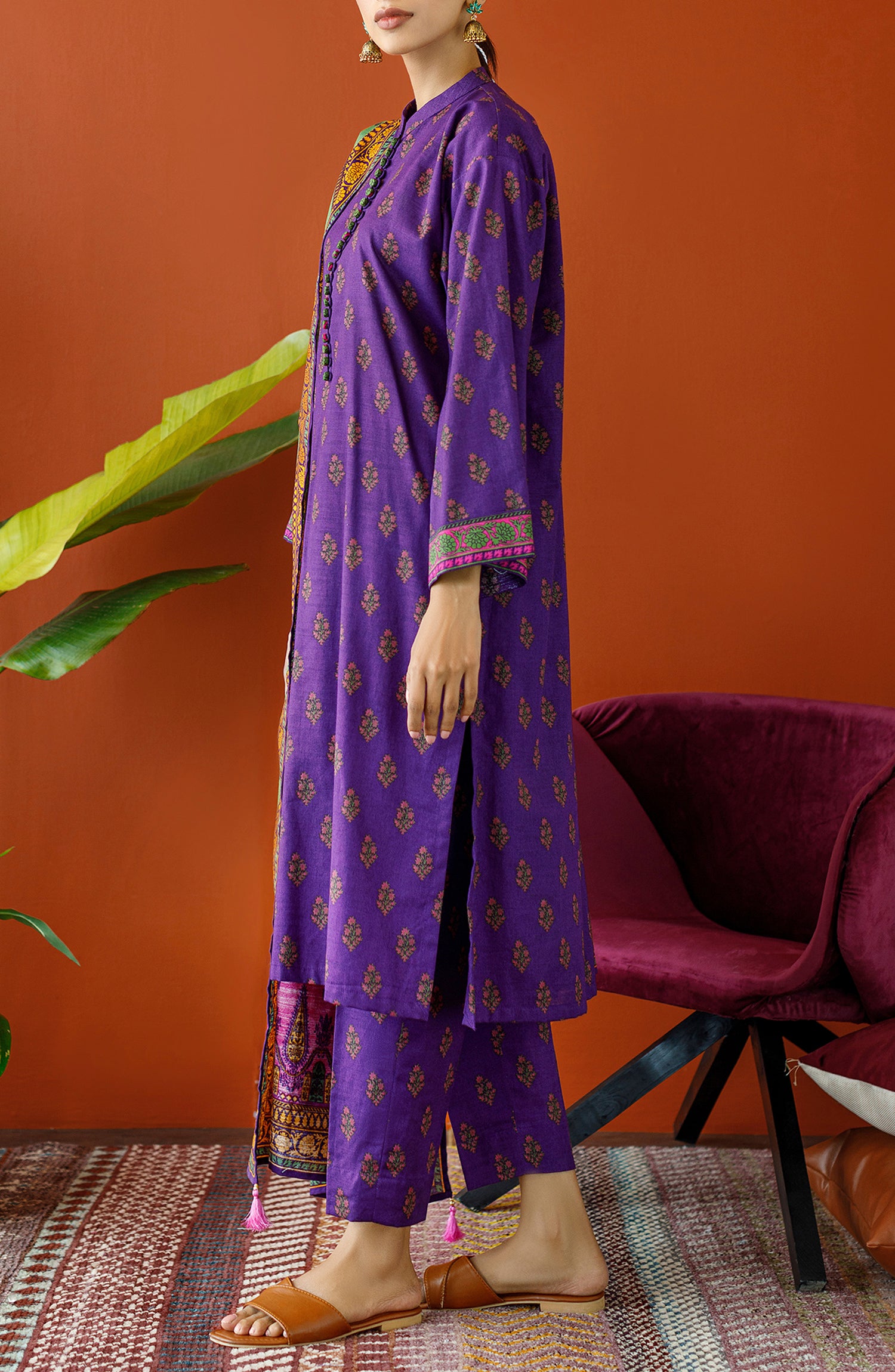 OTL-23-239/U PURPLE KHADDAR Women UNSTITCHED SHIRT DUPATTA PANTS