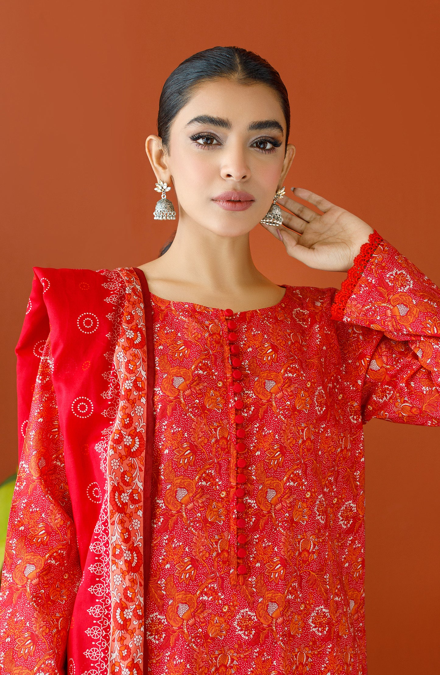 OTL-23-244/S RED CAMBRIC Women READY TO WEAR SHIRT DUPATTA PANTS