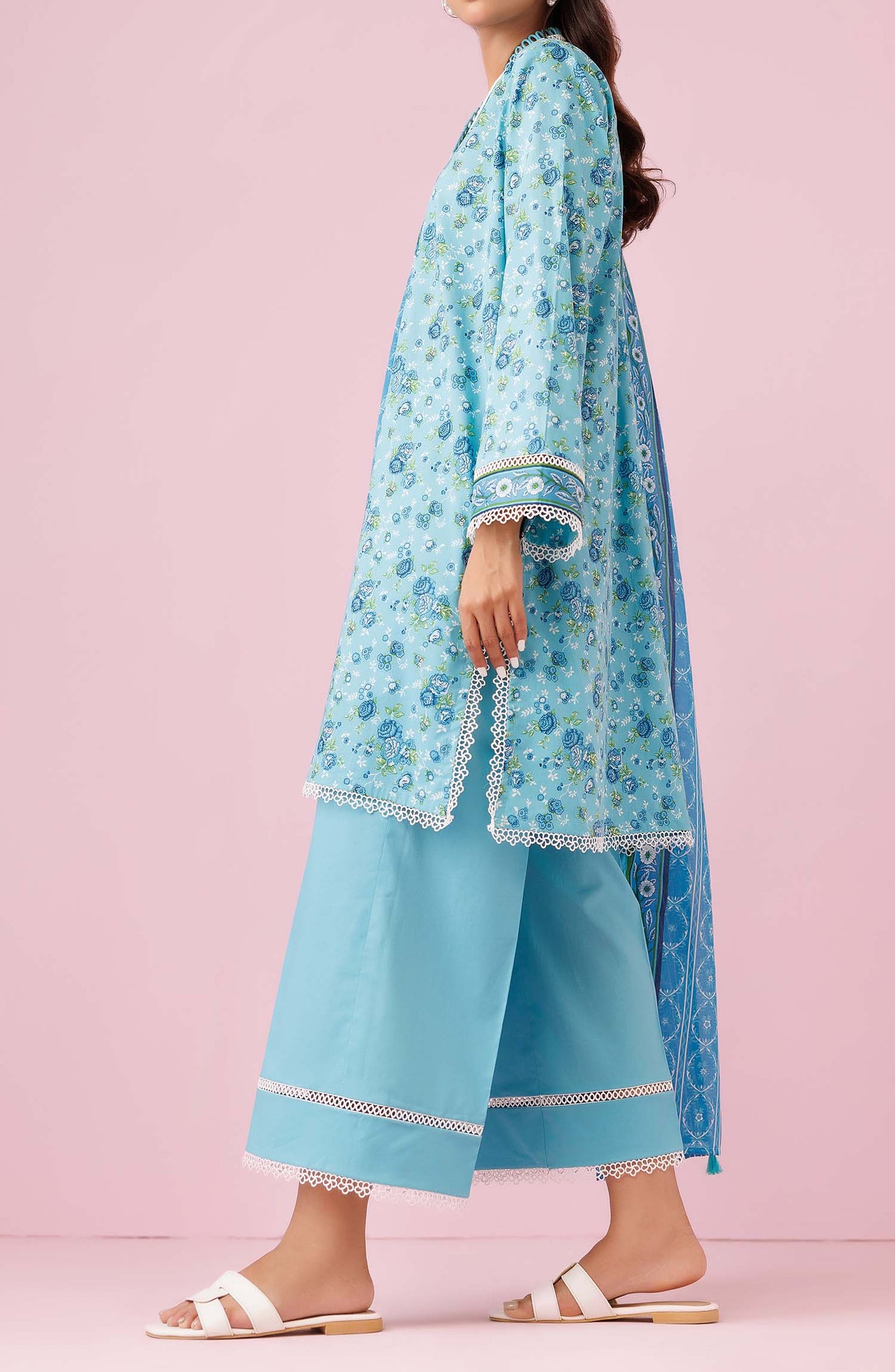 Unstitched 3 Piece Printed Lawn Shirt , Cambric Pant and Lawn Dupatta (OTL-24-233/U SKY BLUE)