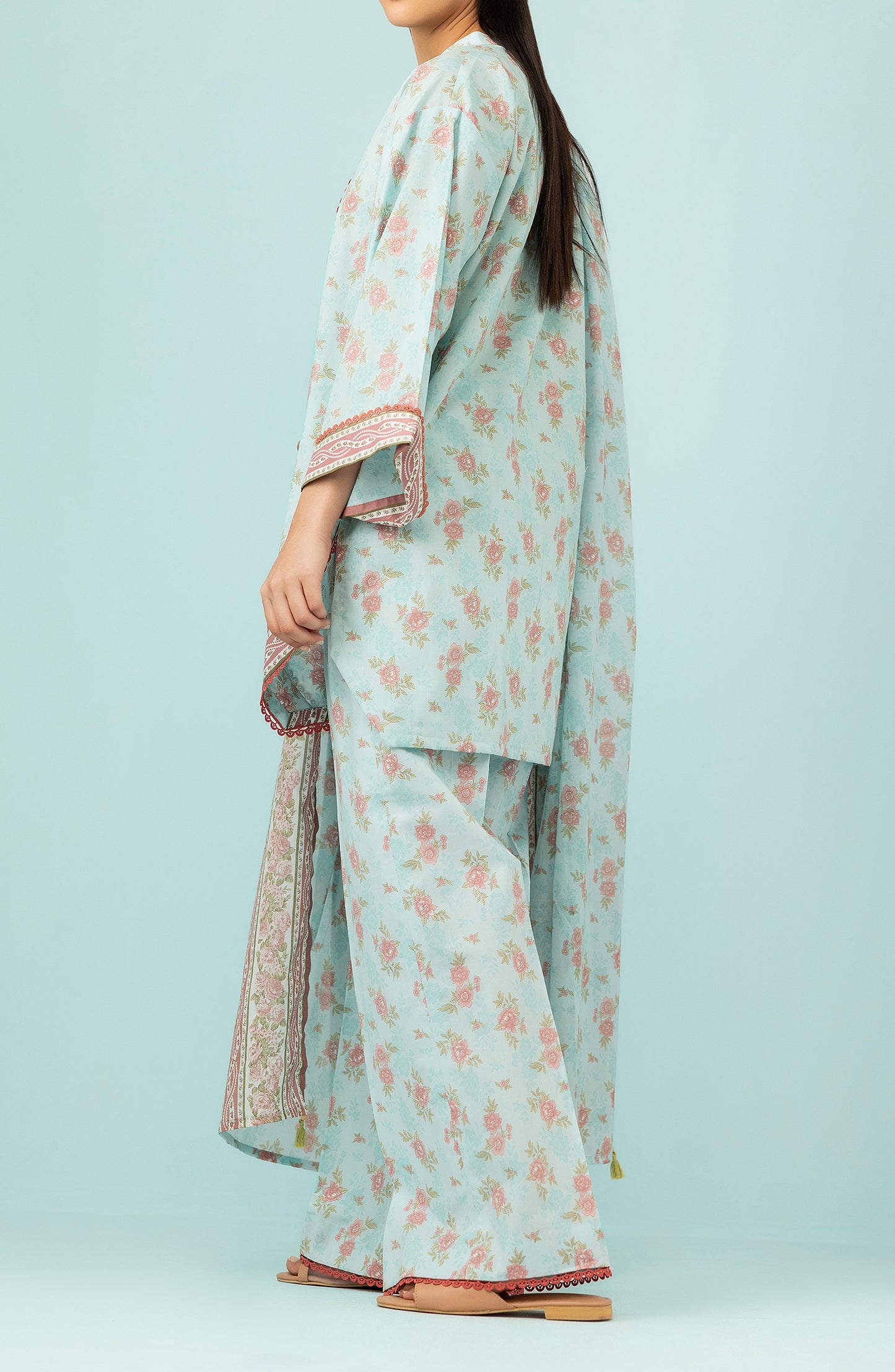 Unstitched 3 Piece Printed Lawn Shirt , Cambric Pant and Lawn Dupatta (OTL-24-427/U SKY BLUE)