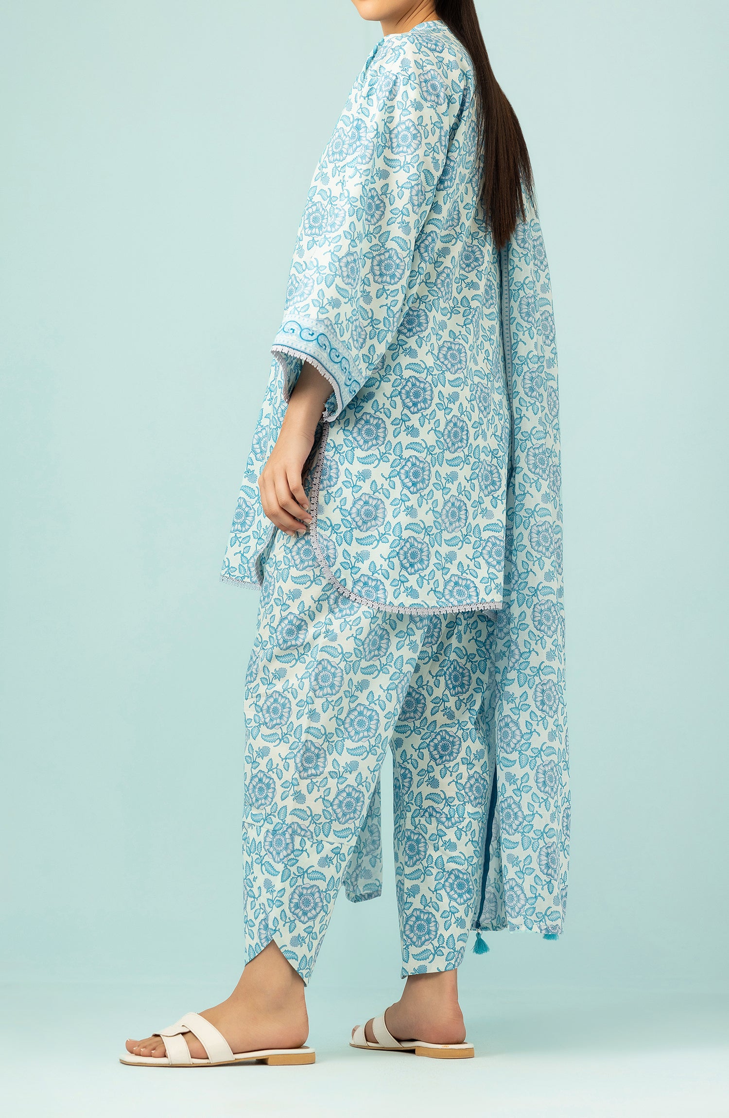 Unstitched 3 Piece Printed Lawn Shirt , Cambric Pant and Lawn Dupatta (OTL-24-424/U ICE BLUE)