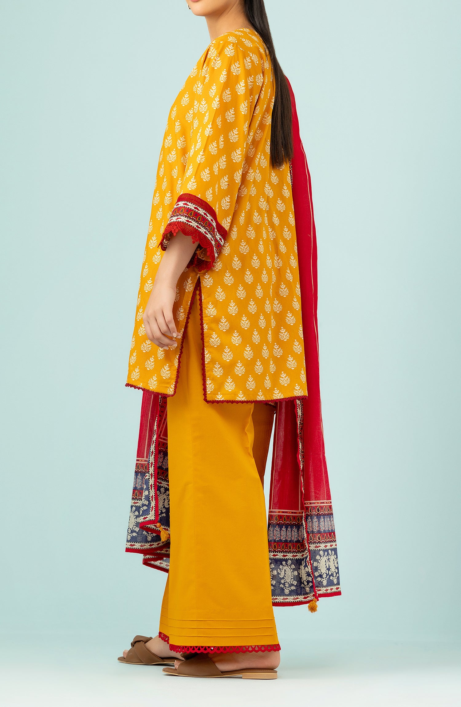 Unstitched 3 Piece Embroidered Lawn Shirt , Cambric Pant and Lawn Dupatta (OTL-24-126/U OCHRE)