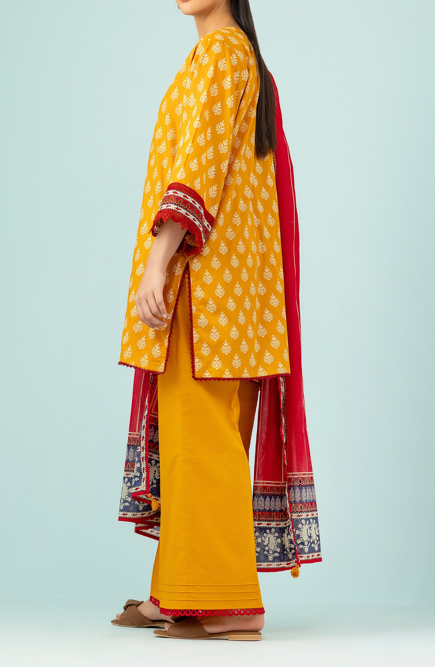 Unstitched 3 Piece Embroidered Lawn Shirt , Cambric Pant and Lawn Dupatta (OTL-24-126/U OCHRE)