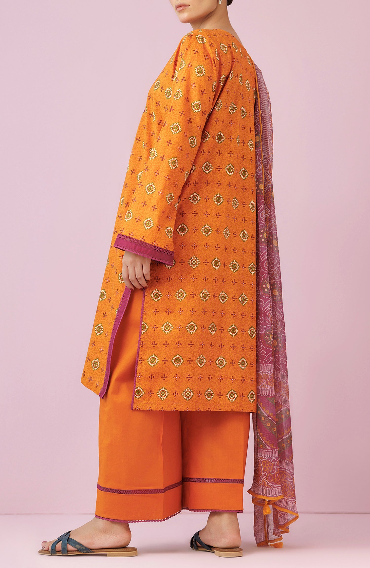 Unstitched 3 Piece Embroidered Lawn Shirt , Cambric Pant and Chiffon Dupatta (OTL-24-458/U OCHRE)