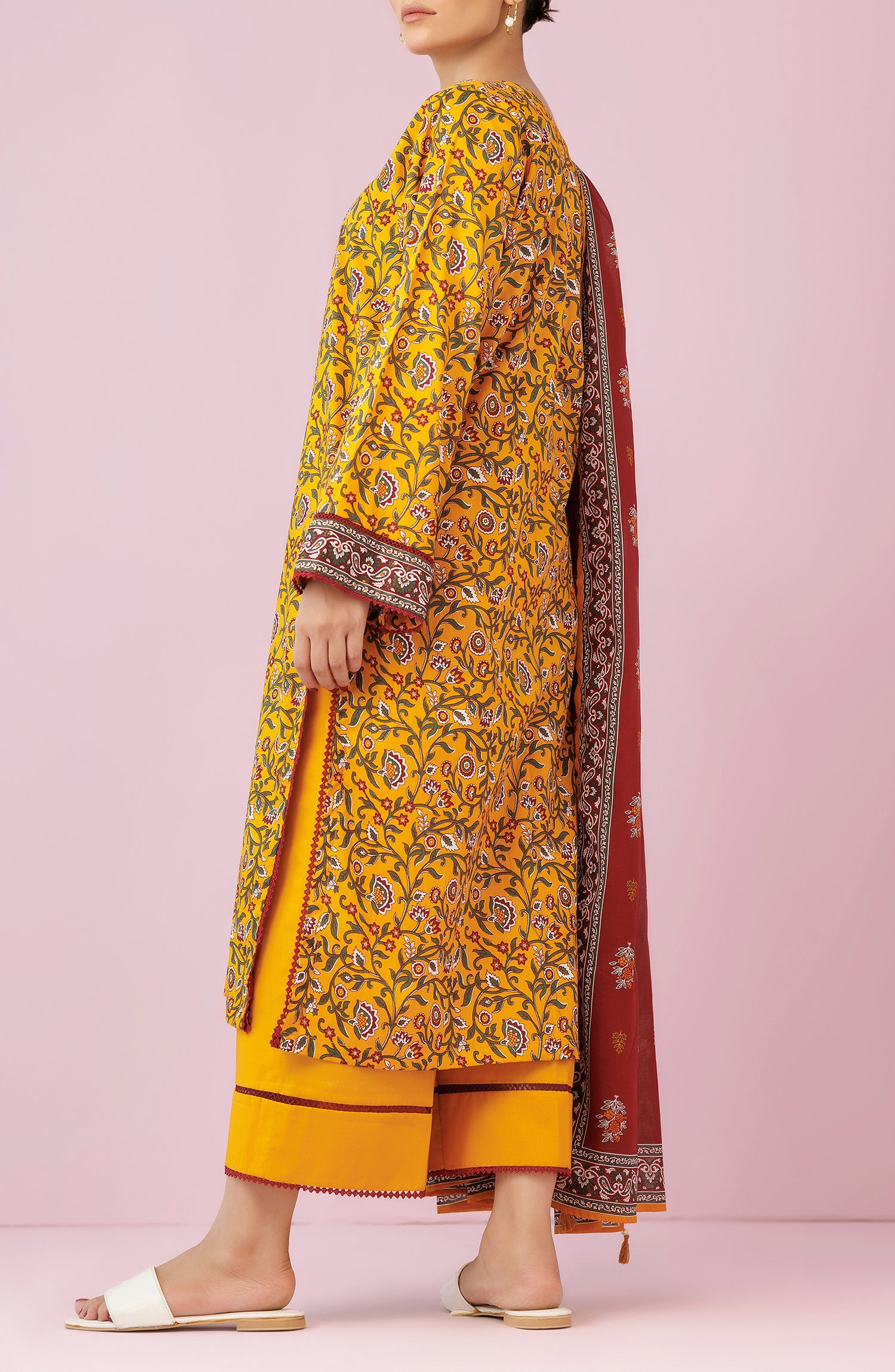 Unstitched 3 Piece Printed Lawn Shirt , Cambric Pant and Lawn Dupatta (OTL-24-186/U YELLOW)