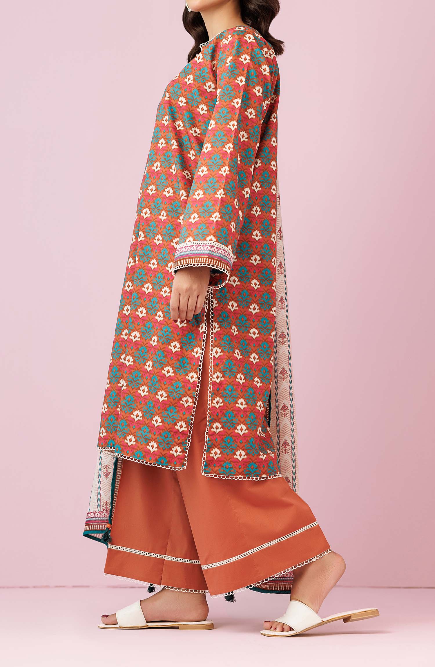 Unstitched 3 Piece Printed Lawn Shirt , Cambric Pant and Lawn Dupatta (OTL-24-115/U OCHRE)