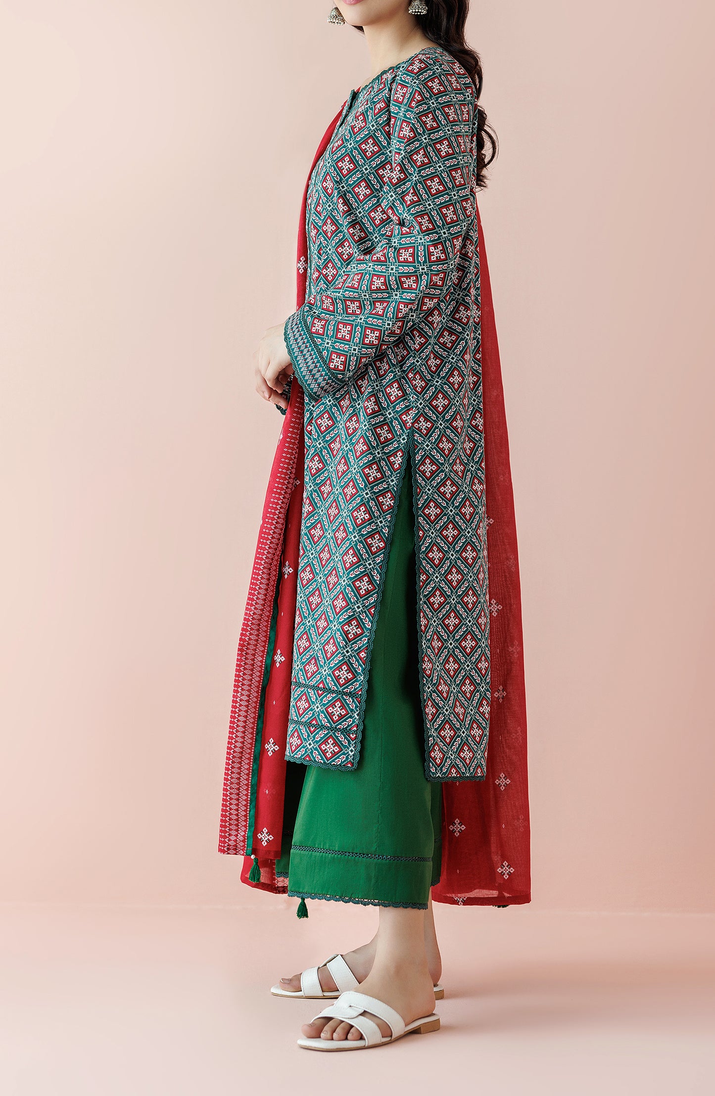 Unstitched 3 Piece Printed Lawn Shirt , Cambric Pant and Lawn Dupatta (OTL-24-360/U GREEN)