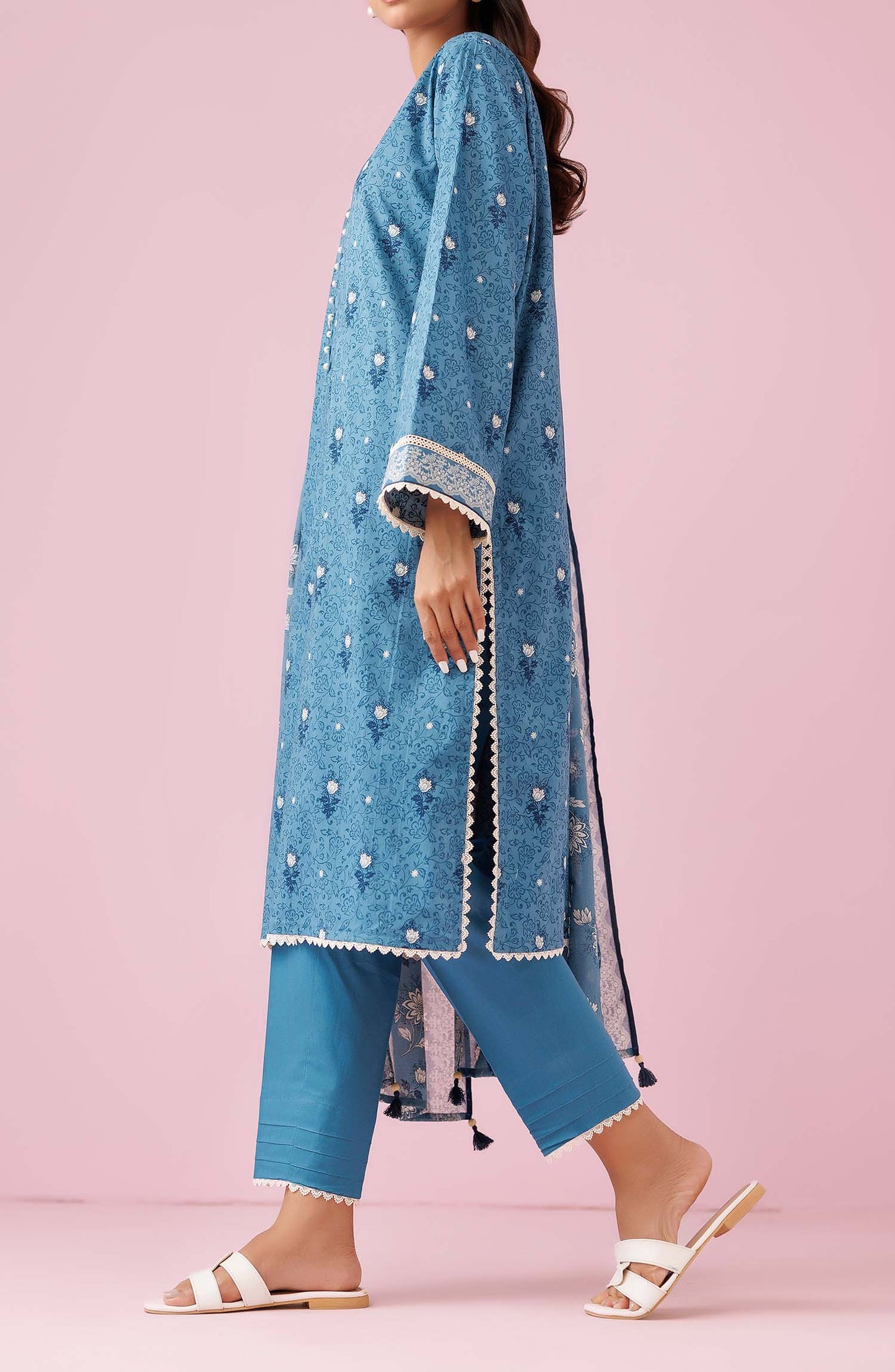 Unstitched 3 Piece Printed Lawn Shirt , Cambric Pant and Lawn Dupatta (OTL-24-465/U TEAL)