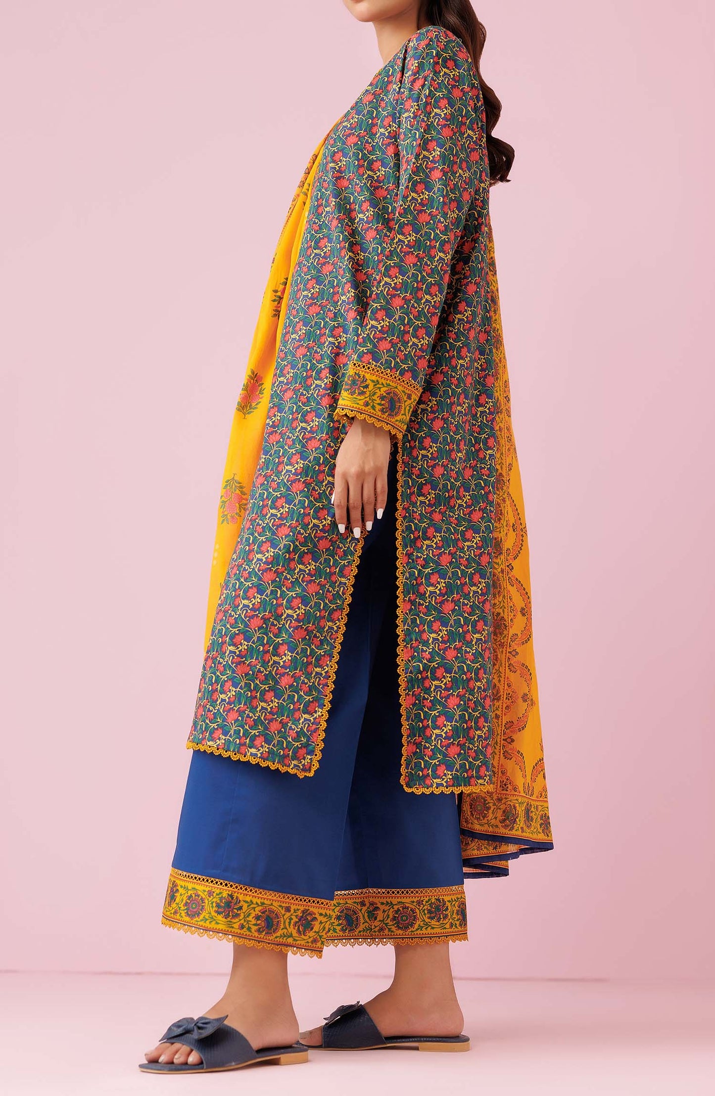 Unstitched 3 Piece Printed Lawn Shirt , Cambric Pant and Lawn Dupatta (OTL-24-348/U BLUE)