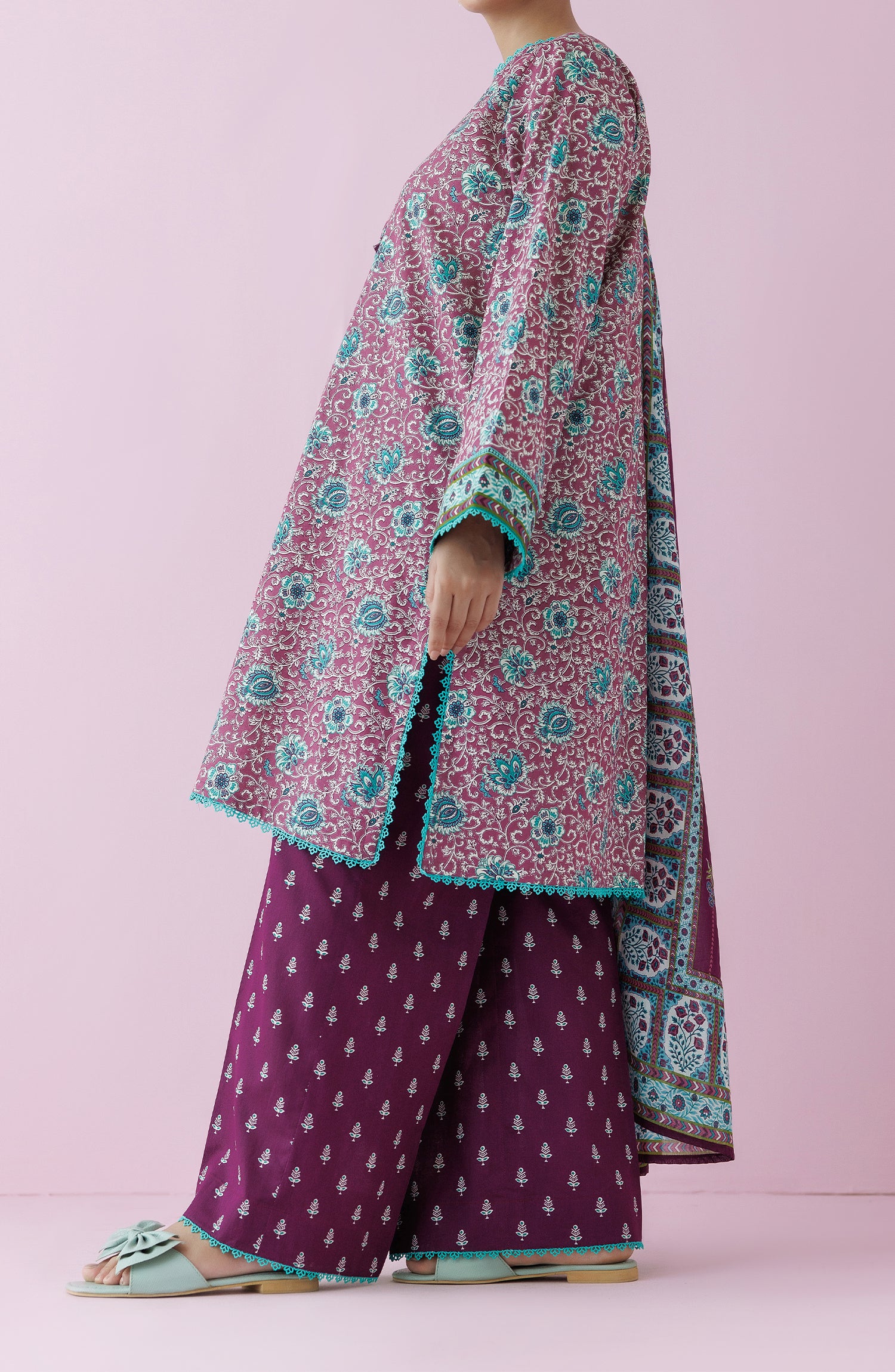 Unstitched 3 Piece Printed Lawn Shirt , Cambric Pant and Lawn Dupatta (OTL-24-363/U PINK)