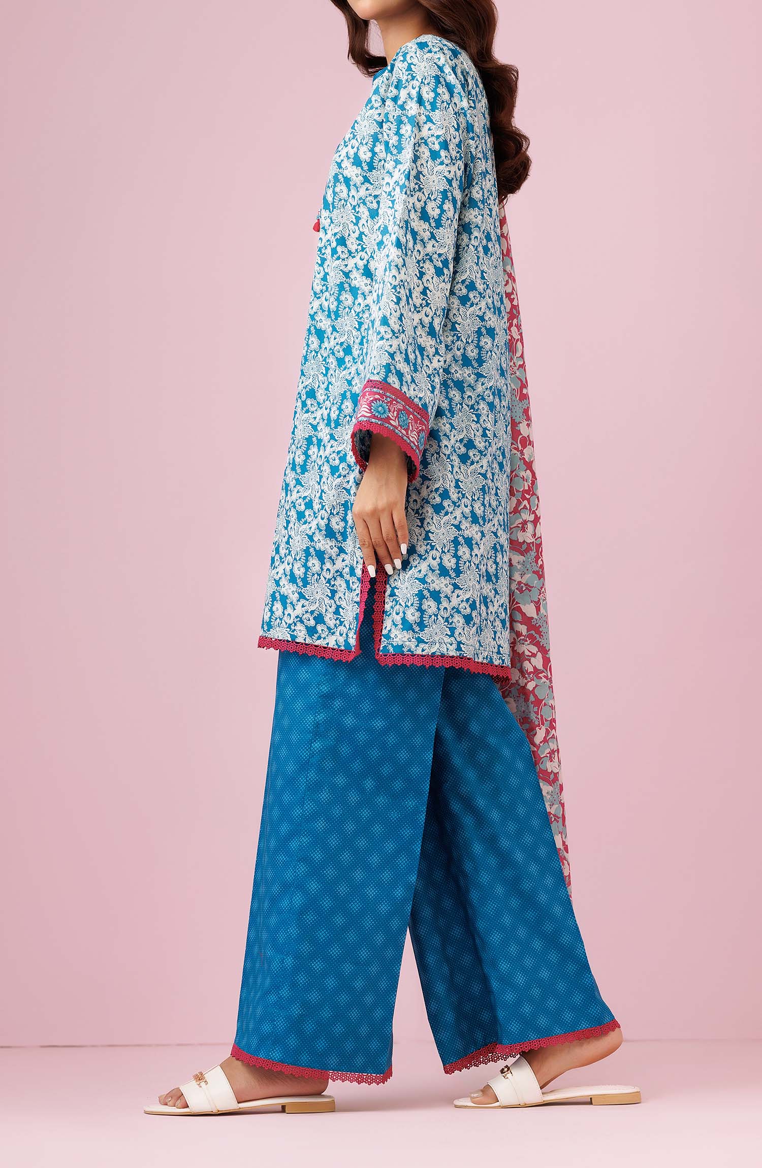 Unstitched 3 Piece Printed Lawn Shirt , Cambric Pant and Lawn Dupatta (OTL-24-217/U BLUE)