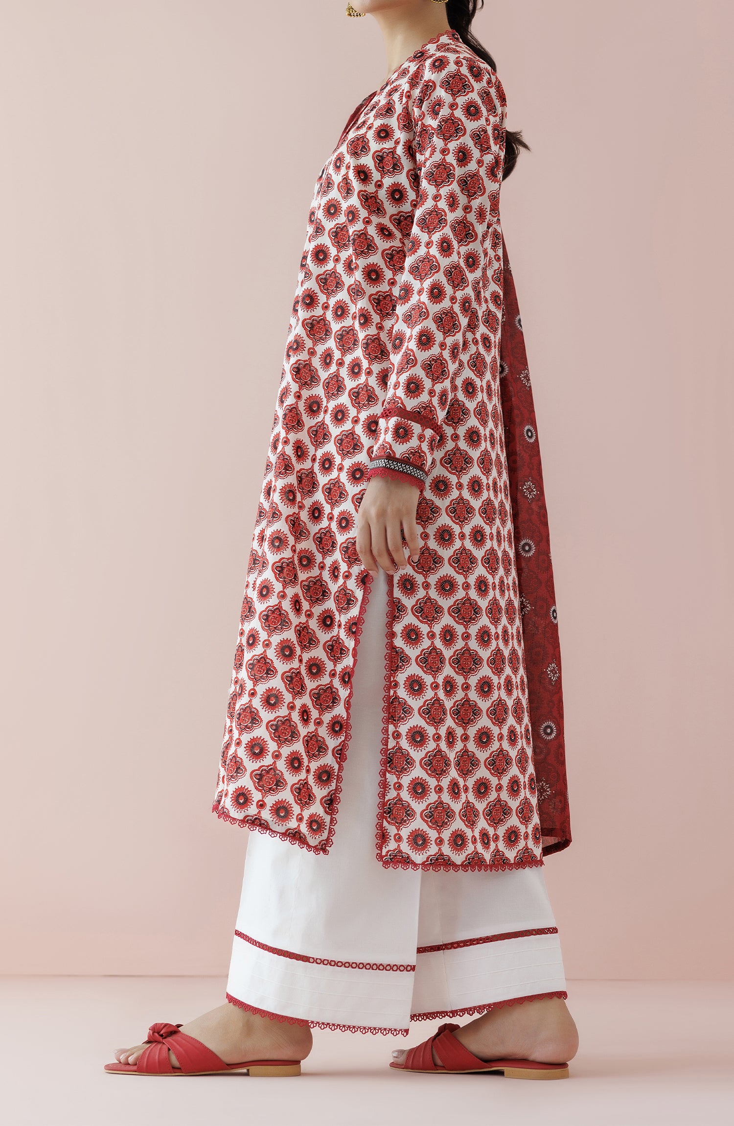 Unstitched 3 Piece Printed Lawn Shirt , Cambric Pant and Lawn Dupatta (OTL-24-158/U BEIGE)