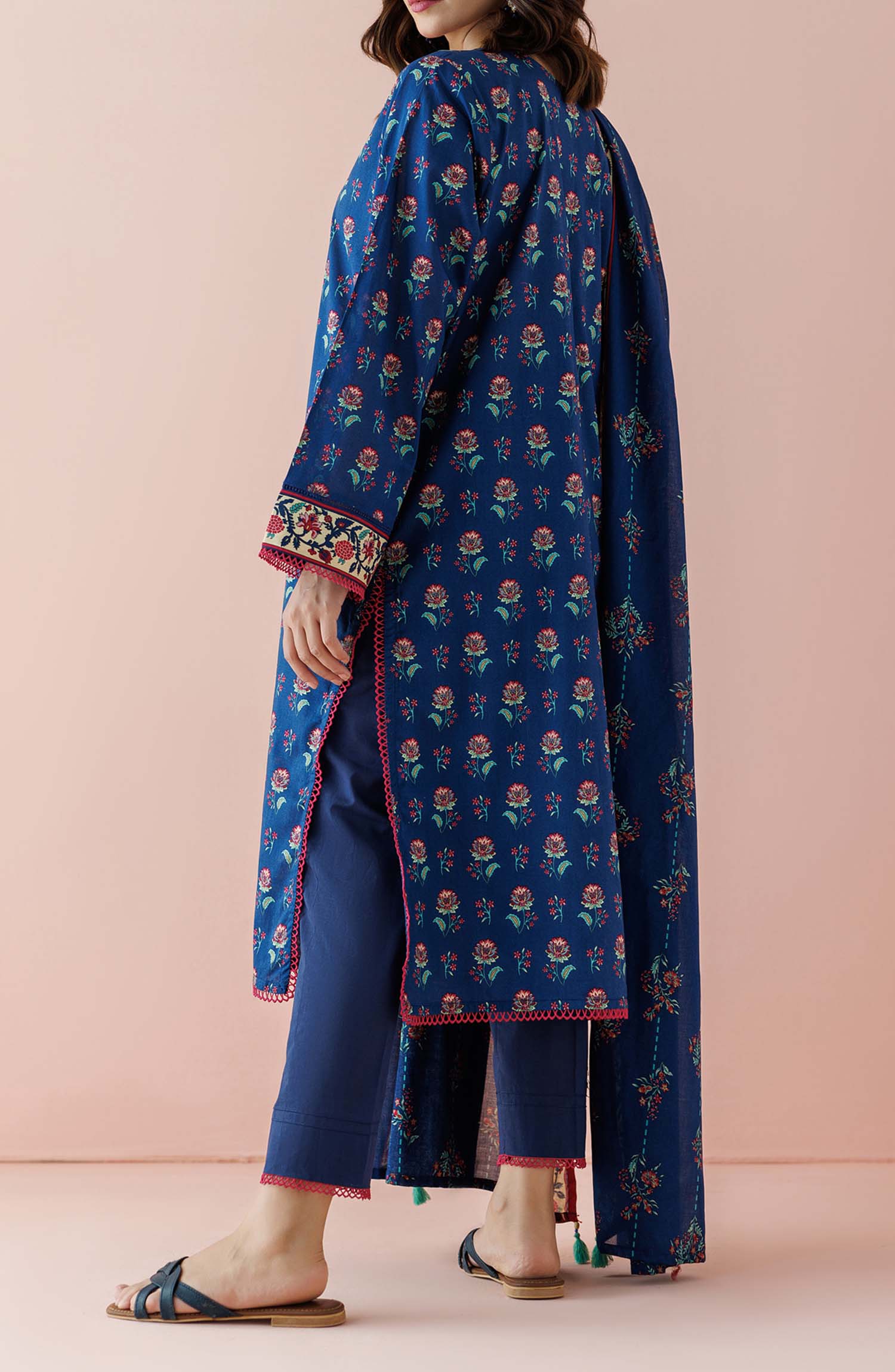 Unstitched 3 Piece Printed Lawn Shirt , Cambric Pant and Lawn Dupatta (OTL-24-154/U BLUE)