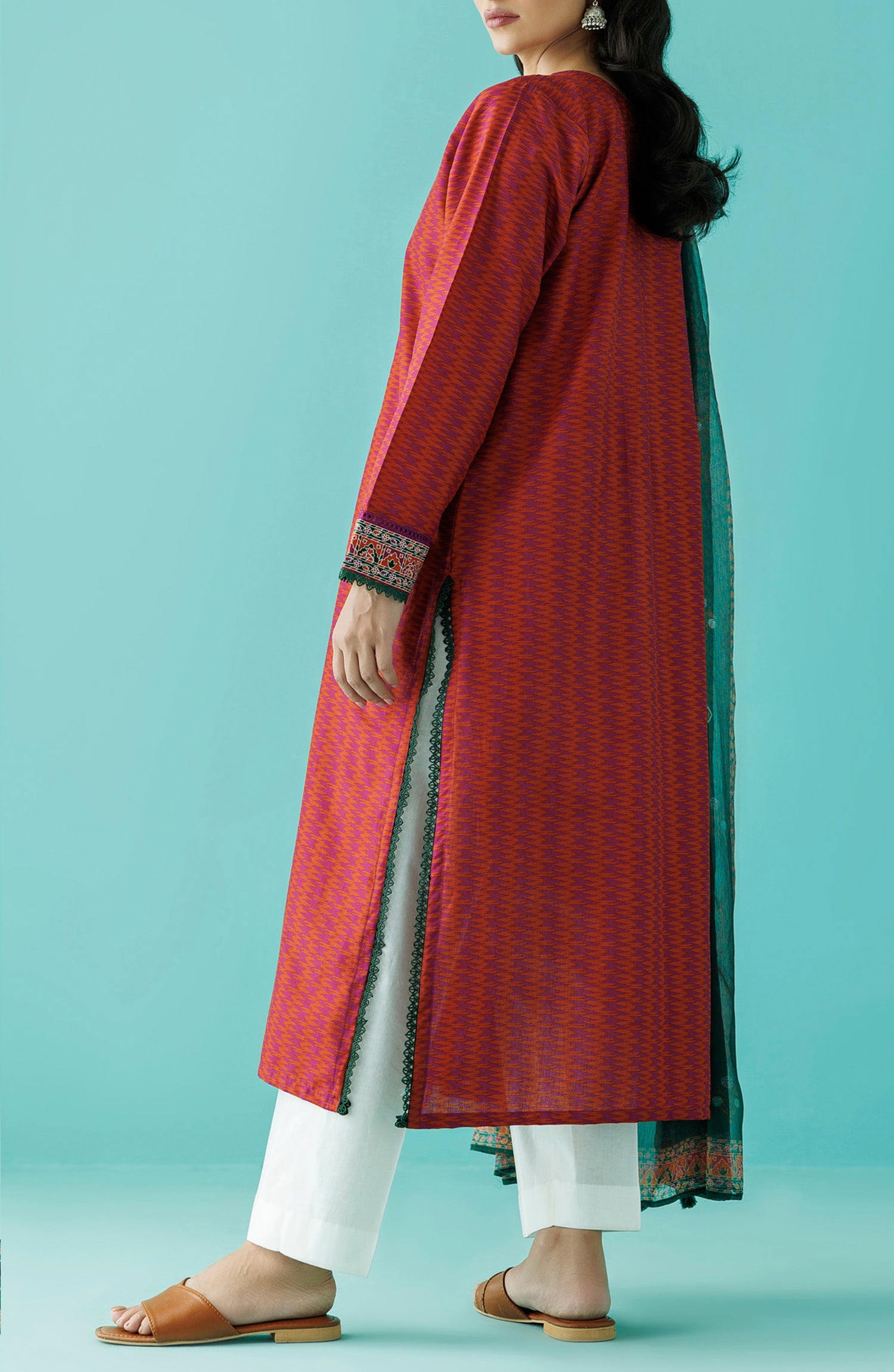 Stitched 2 Piece Premium Embroidered Casual Lawn Shirt and Bimber Chiffon Dupatta (NRDS-24-018/S PLUM)