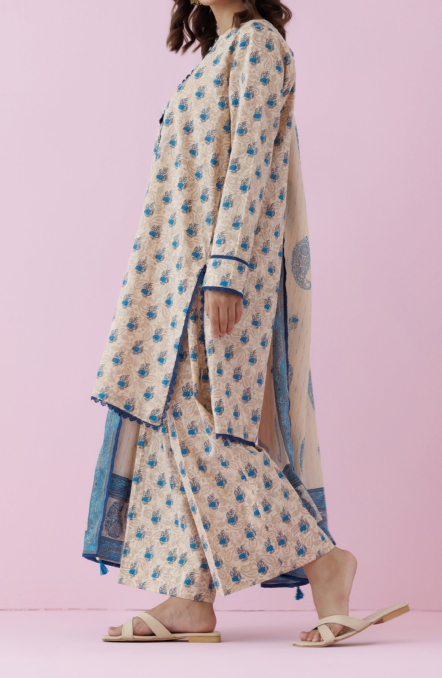 Stitched 3 Piece Printed Lawn Shirt , Cambric Pant and Lawn Dupatta (OTL-24-440/S BEIGE)