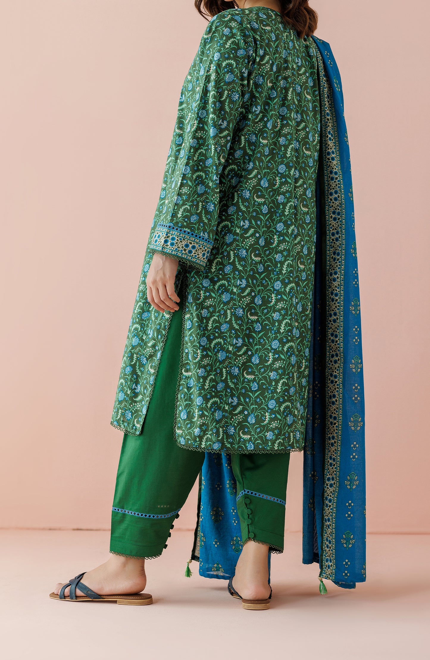 Unstitched 3 Piece Printed Lawn Shirt , Cambric Pant and Lawn Dupatta (OTL-24-190/U GREEN)