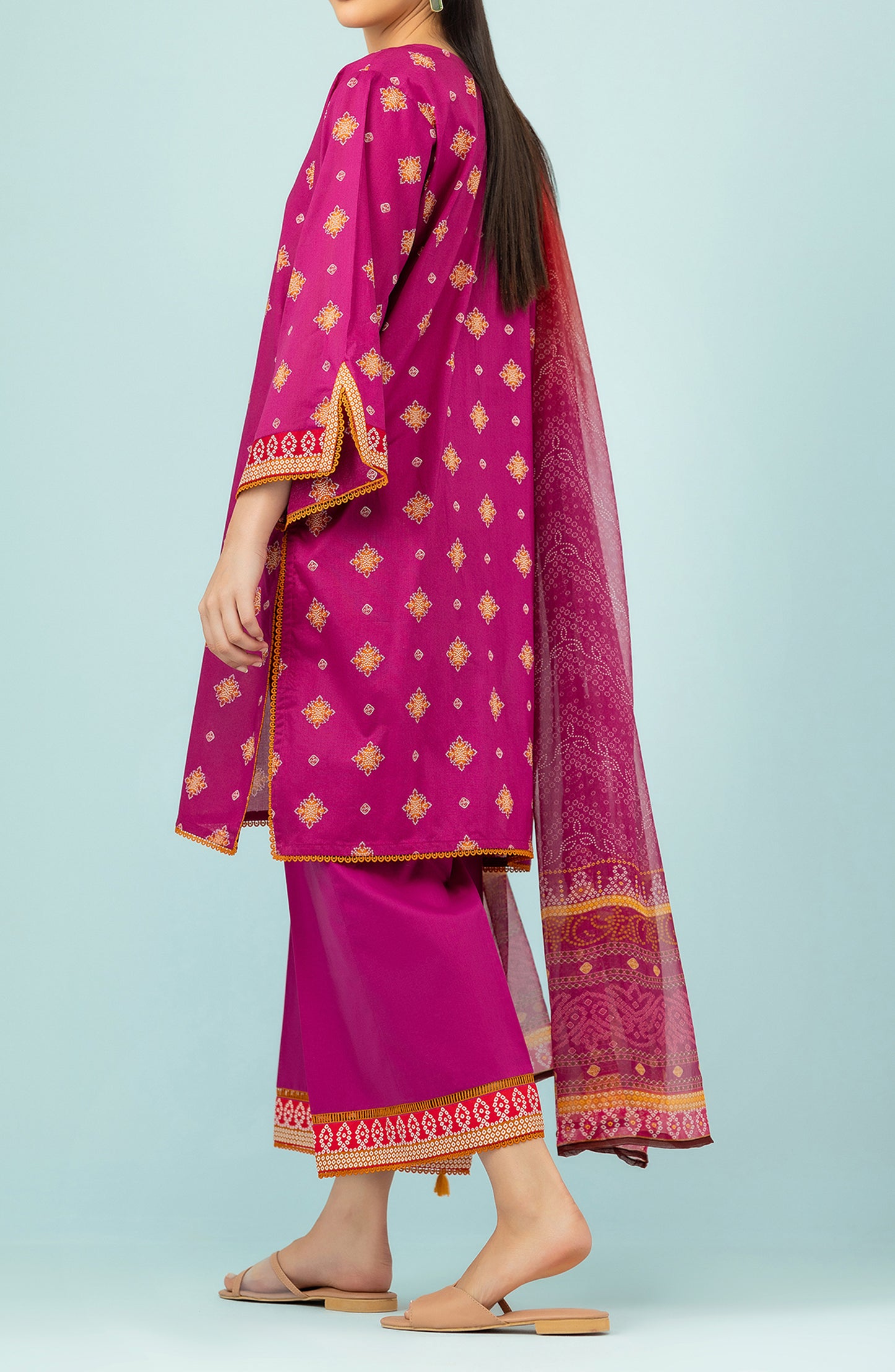 Unstitched 3 Piece Embroidered Lawn Shirt , Cambric Pant and Kitonic Chiffon Dupatta (OTL-24-110/U MAGENTA)