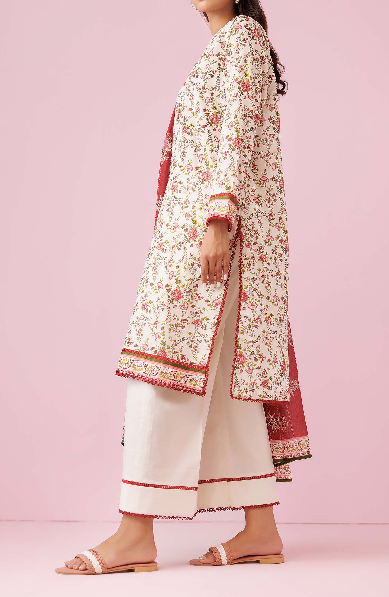 Unstitched 3 Piece Printed Lawn Shirt , Cambric Pant and Lawn Dupatta (OTL-24-296/U BEIGE)