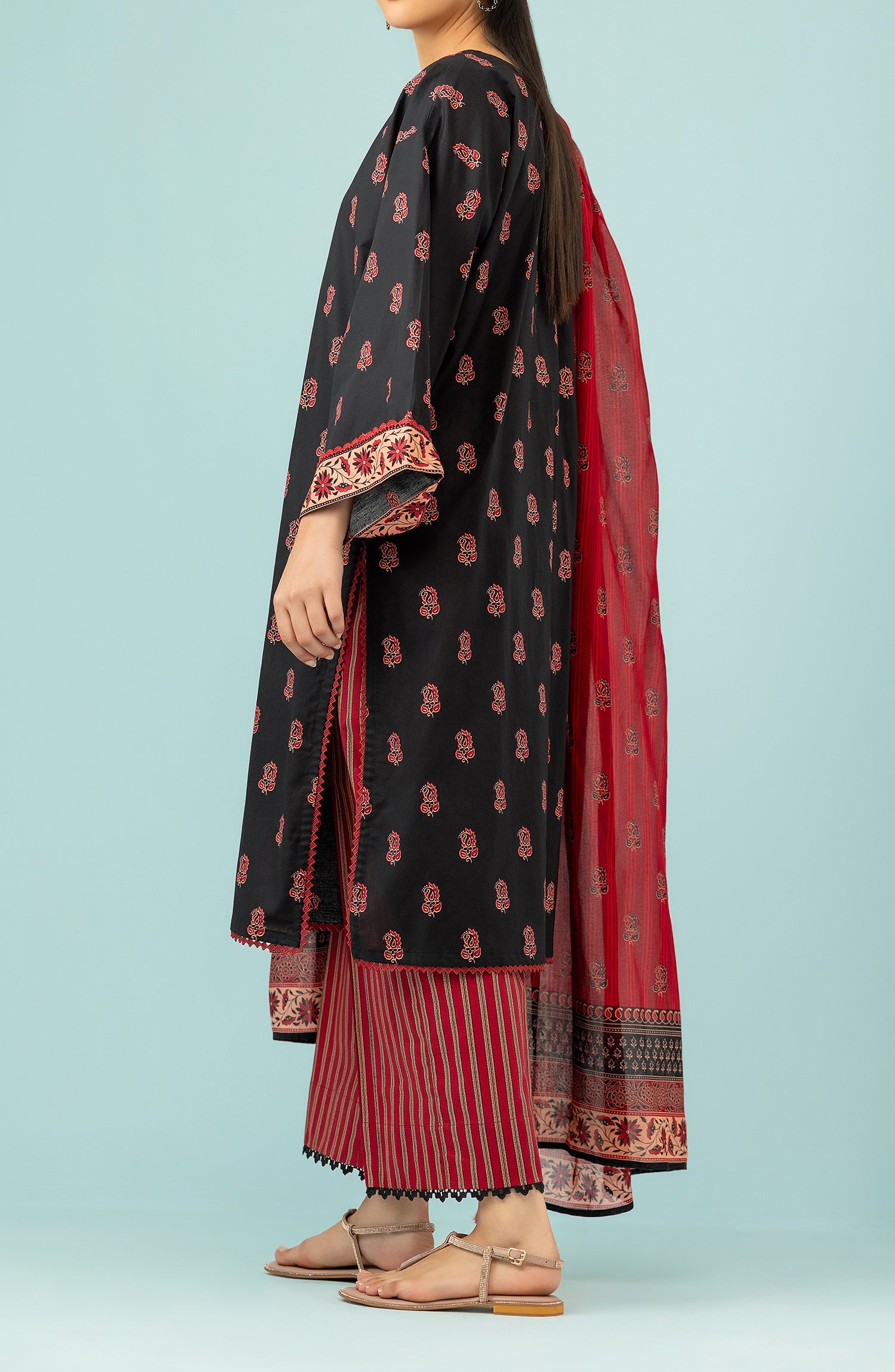 Unstitched 3 Piece Embroidered Lawn Shirt , Cambric Pant and Lawn Dupatta (OTL-24-241/U BLACK)