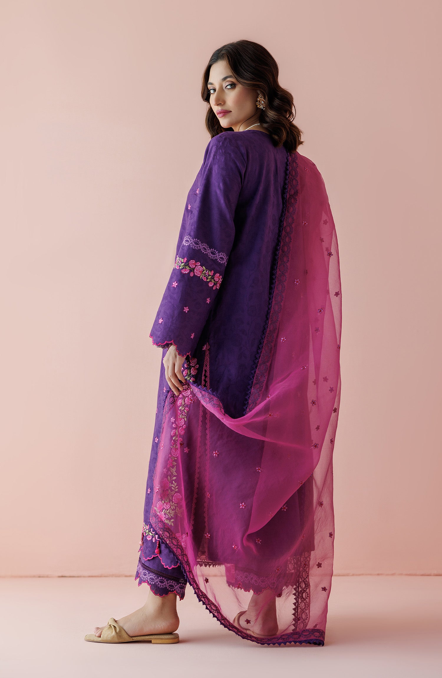 OTL-24-003/U PURPLE JACQUARD Women UNSTITCHED SHIRT DUPATTA PANTS