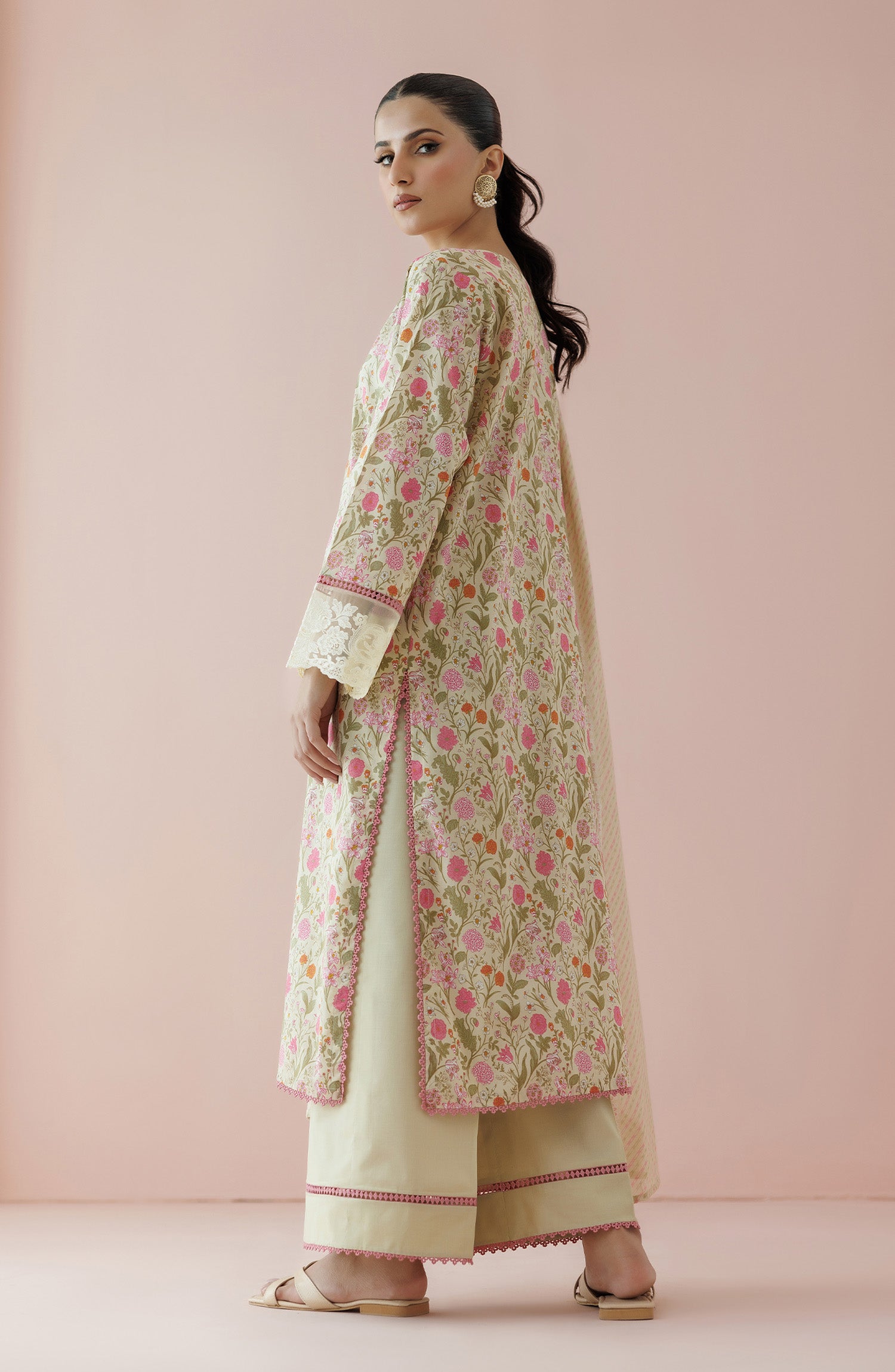 Unstitched 3 Piece Lawn Shirt , Cambric Pant and Lawn Dupatta (OTL-24-175/U BEIGE)