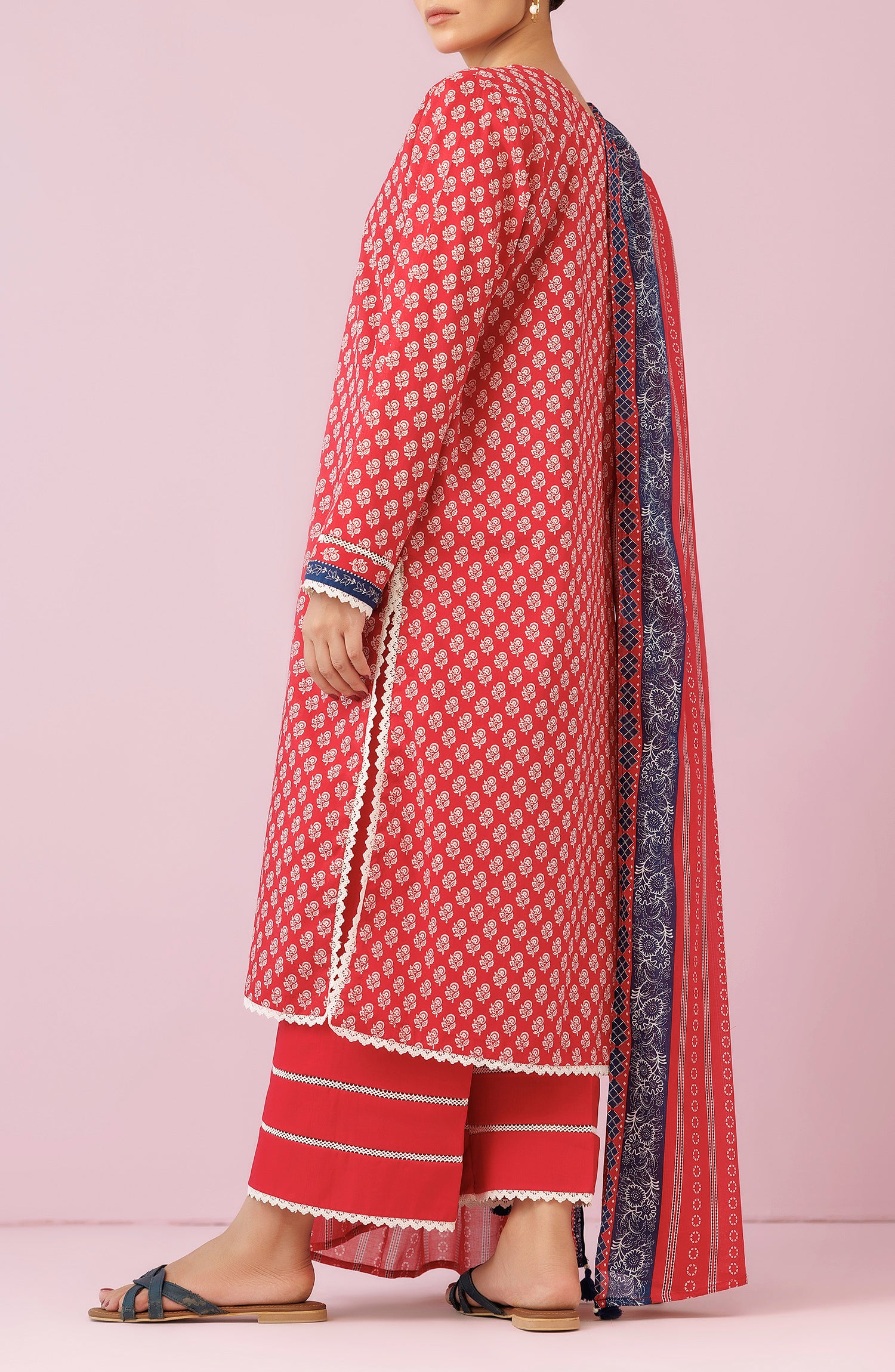 OTL-24-196/U RED LAWN Women UNSTITCHED SHIRT DUPATTA PANTS