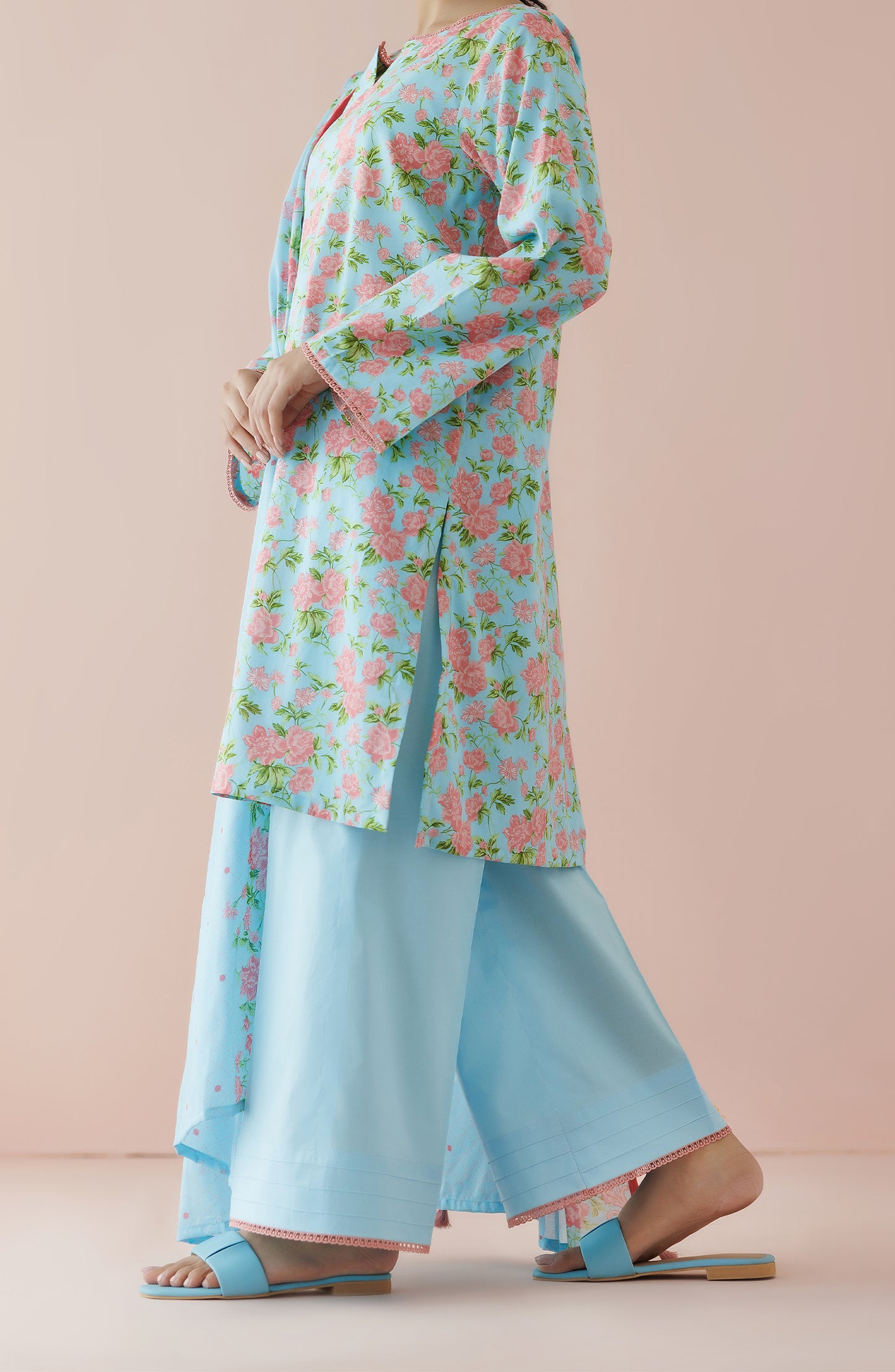 Unstitched 3 Piece Printed Lawn Shirt , Cambric Pant and Lawn Dupatta (OTL-24-152/U SKY BLUE)