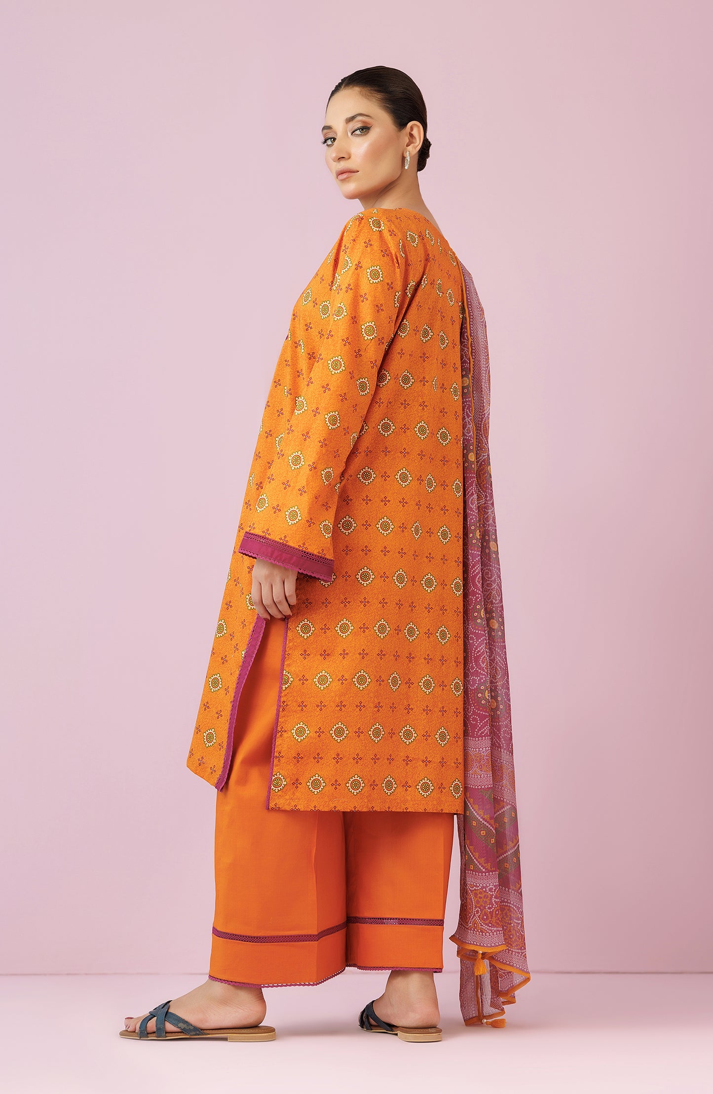 Unstitched 3 Piece Embroidered Lawn Shirt , Cambric Pant and Chiffon Dupatta (OTL-24-458/U OCHRE)