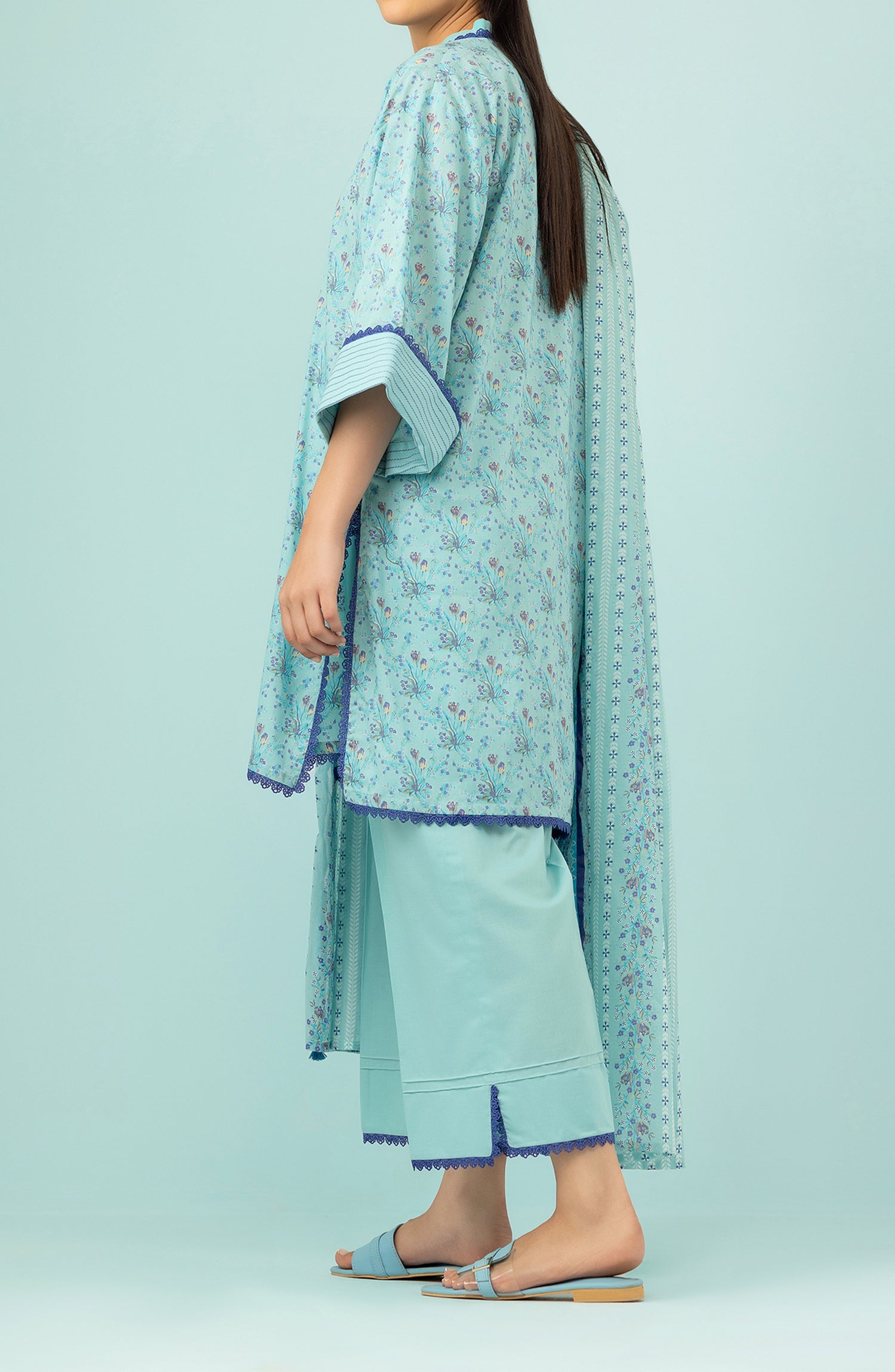 Unstitched 3 Piece Printed Lawn Shirt , Cambric Pant and Lawn Dupatta (OTL-24-177/U ICE BLUE)