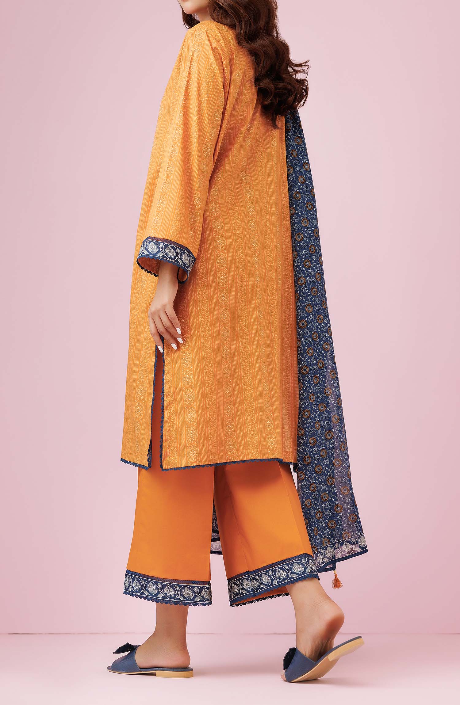 Unstitched 3 Piece Printed Lawn Shirt , Cambric Pant and Lawn Dupatta (OTL-24-207/U OCHRE)