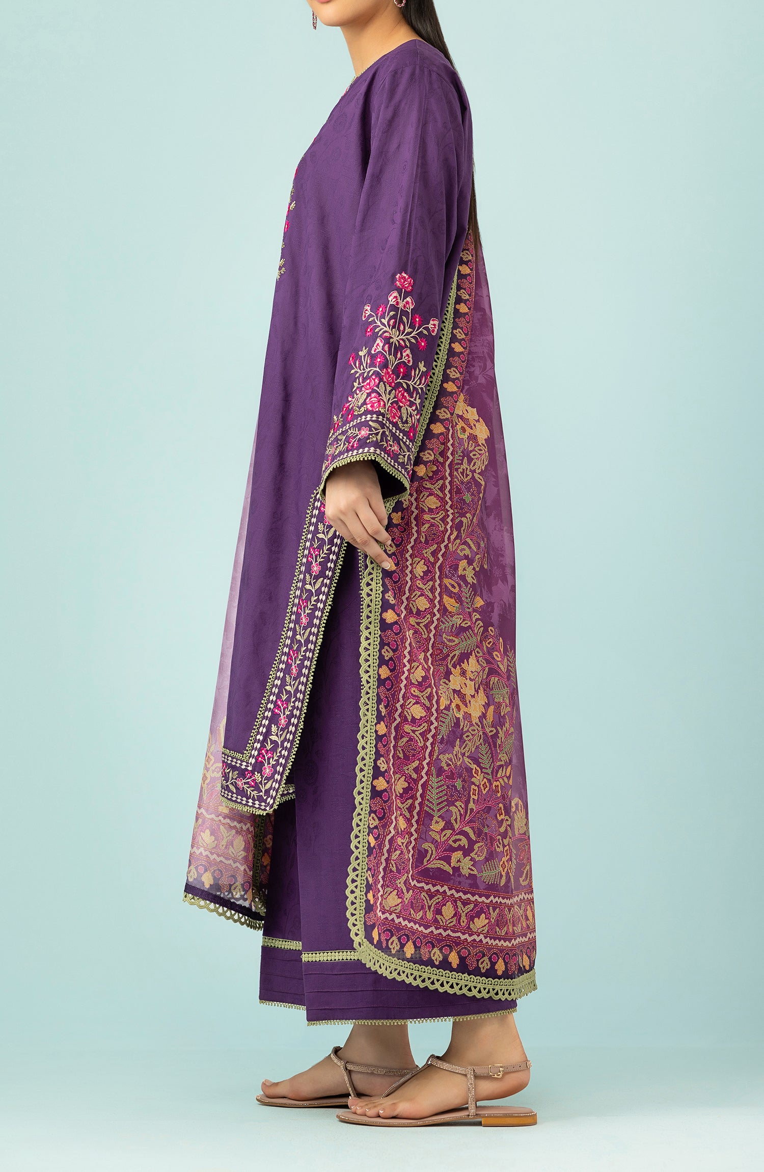 OTL-24-257/U PURPLE JACQUARD Women UNSTITCHED SHIRT DUPATTA PANTS