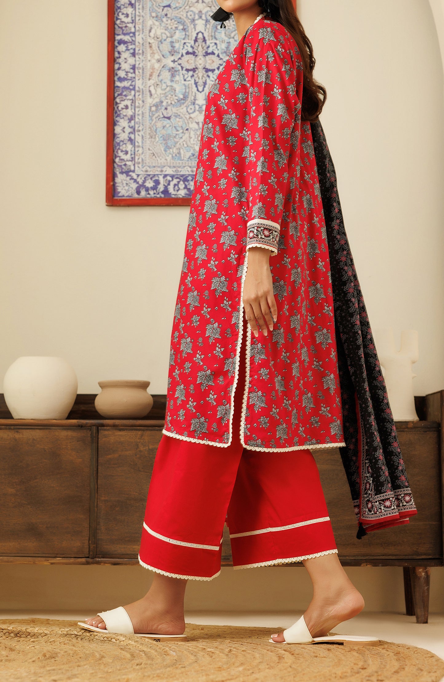 OTL-24-326/U RED LAWN Women UNSTITCHED SHIRT DUPATTA PANTS