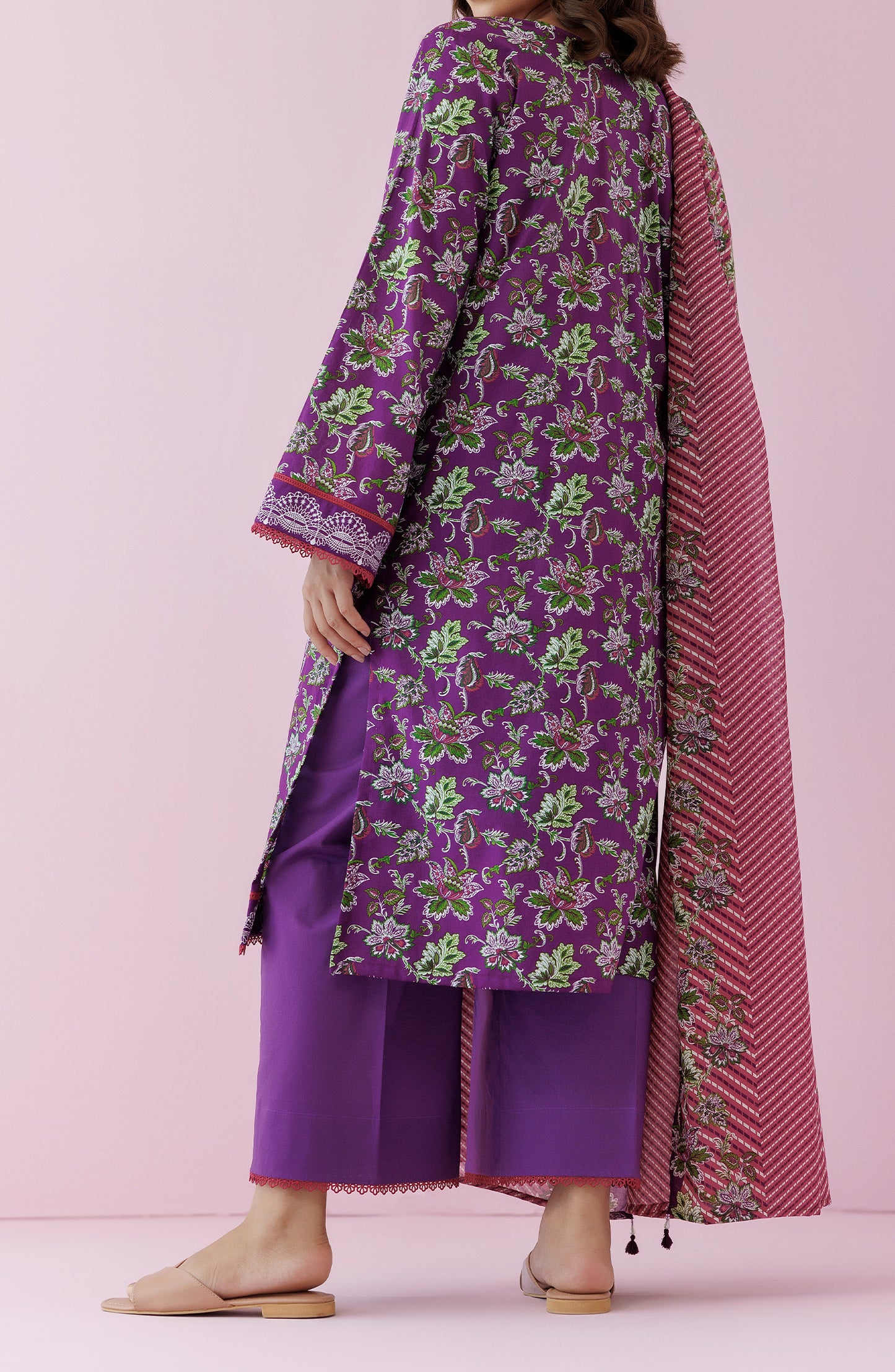 Unstitched 3 Piece Printed Lawn Shirt , Cambric Pant and Lawn Dupatta (OTL-24-133/U PURPLE)