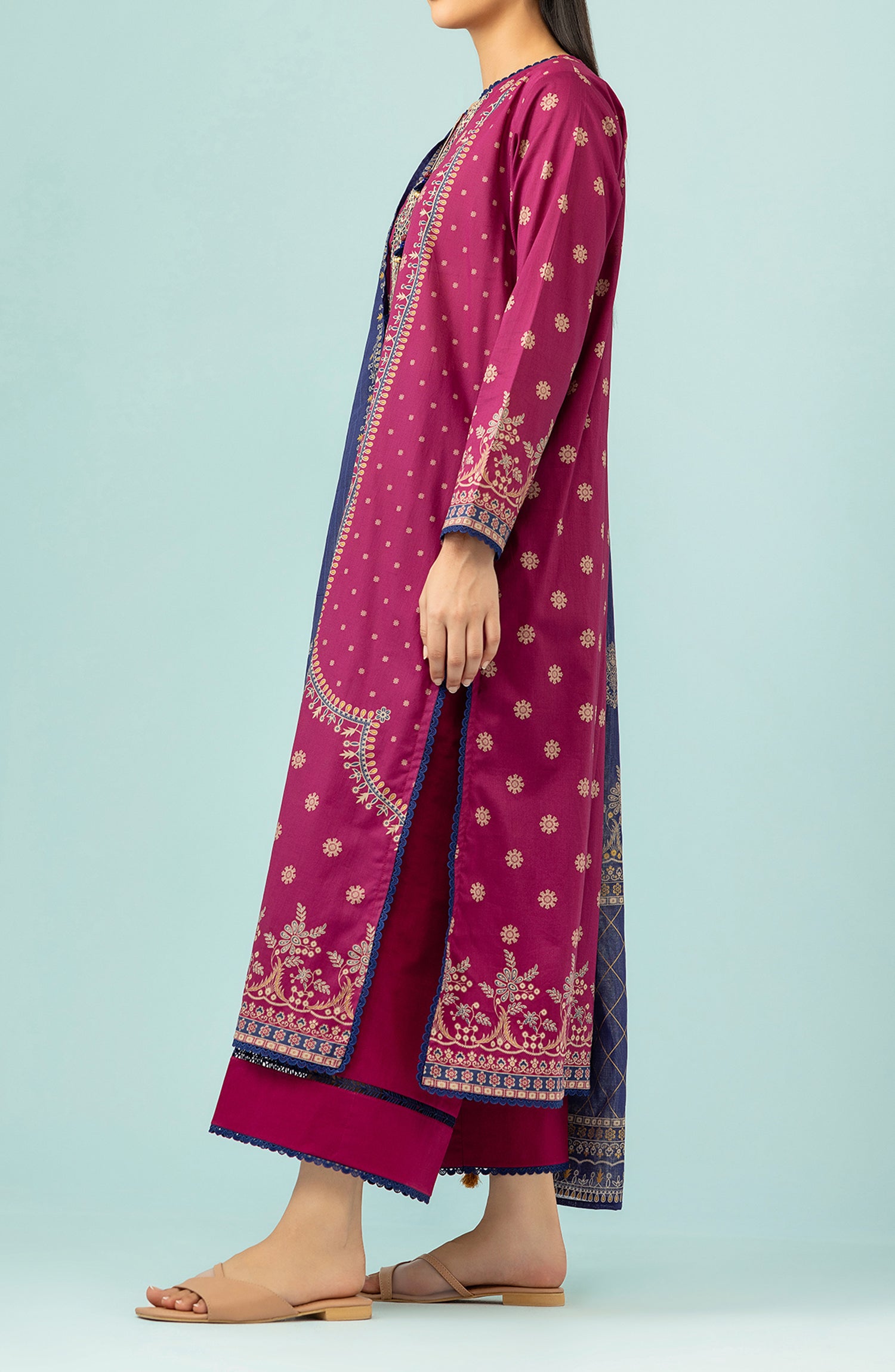 Unstitched 3 Piece Embroidered Lawn Shirt , Cambric Pant and Lawn Dupatta (OTL-24-410/U MAGENTA)