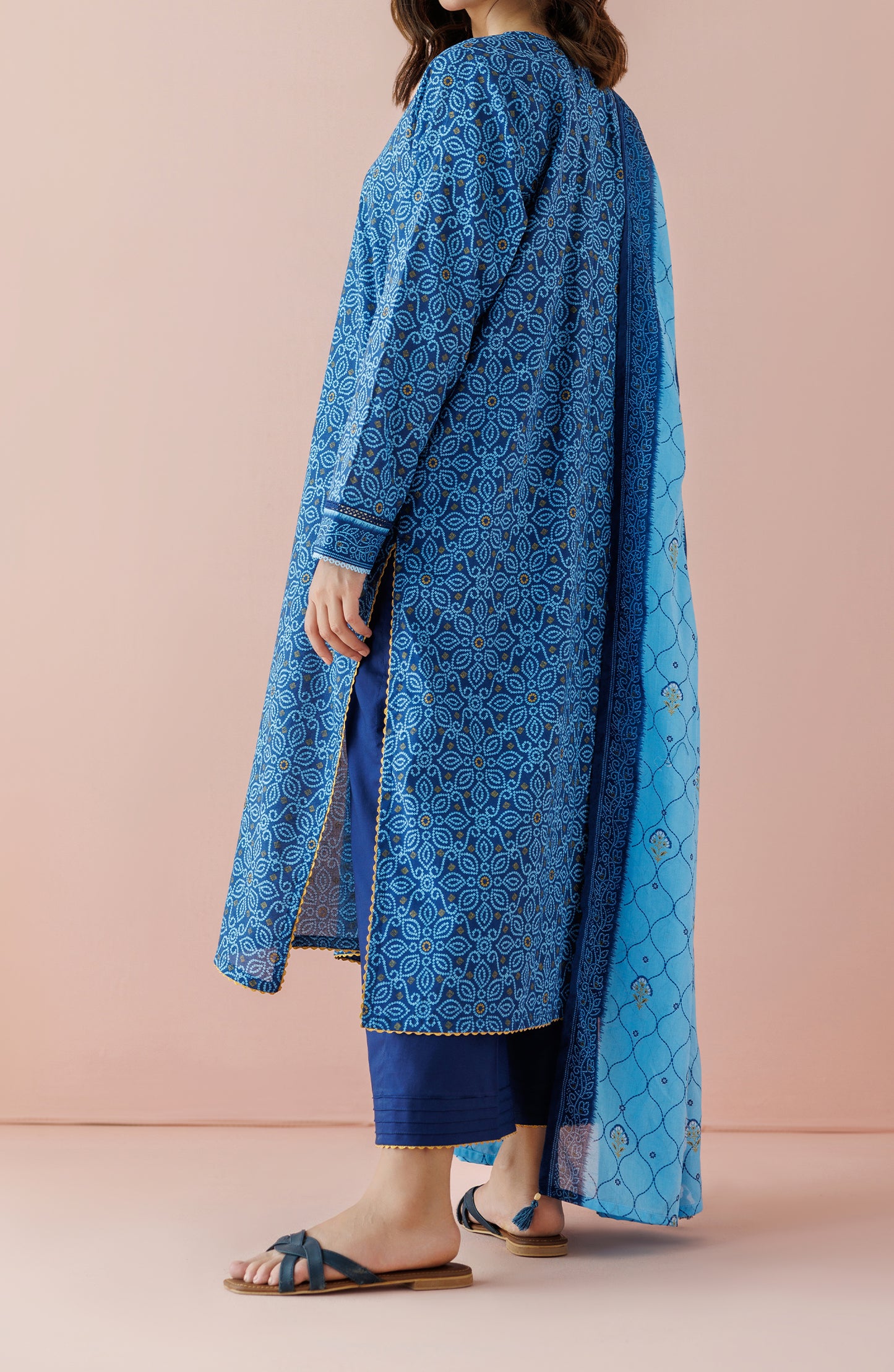 Stitched 3 Piece Printed Lawn Shirt , Cambric Pant and Lawn Dupatta (OTL-24-199/S BLUE)