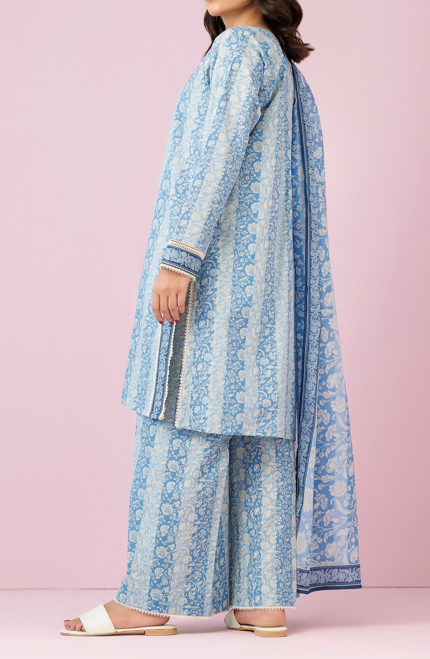 Unstitched 3 Piece Printed Lawn Shirt , Cambric Pant and Lawn Dupatta (OTL-24-423/U ICE BLUE)