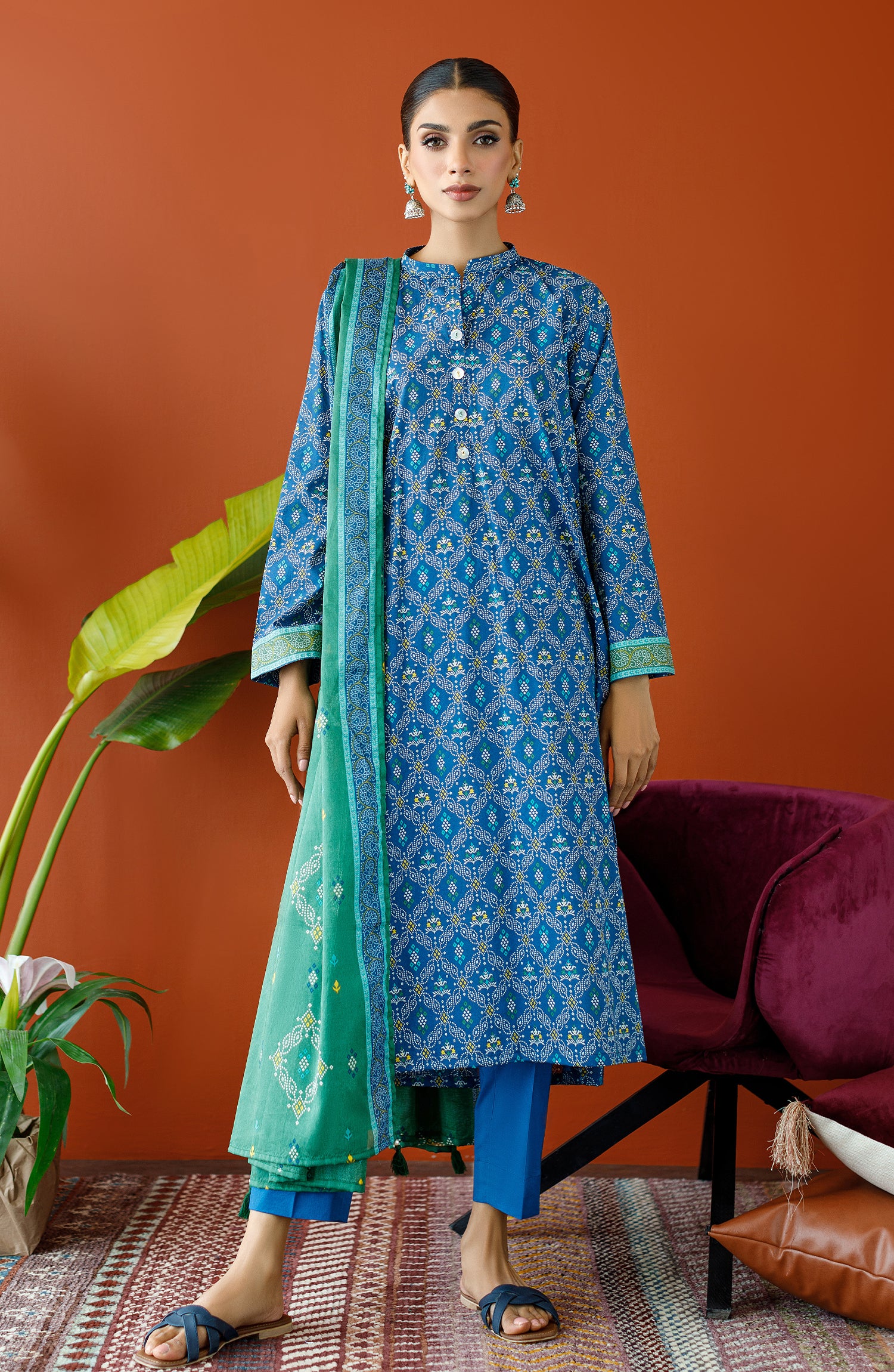 OTL-23-315/U BLUE LAWN Women UNSTITCHED SHIRT DUPATTA PANTS