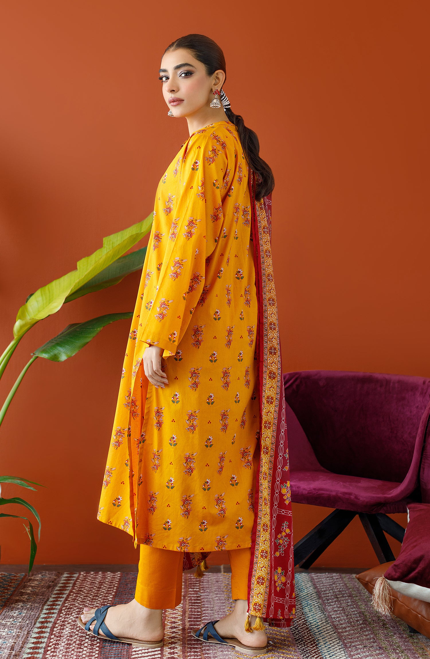 OTL-23-317/U YELLOW CAMBRIC Women UNSTITCHED SHIRT DUPATTA PANTS