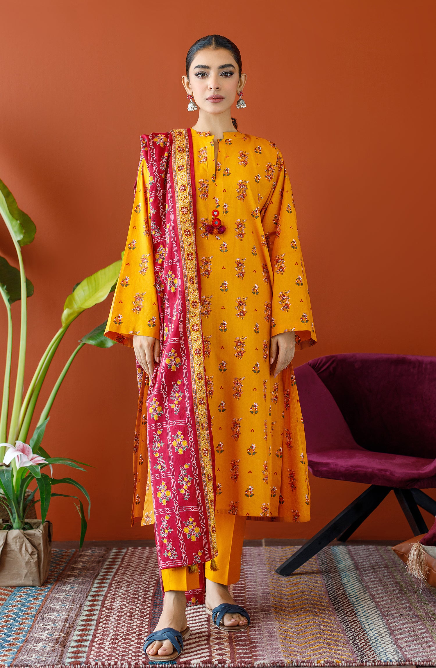 OTL-23-317/U YELLOW LAWN Women UNSTITCHED SHIRT DUPATTA PANTS