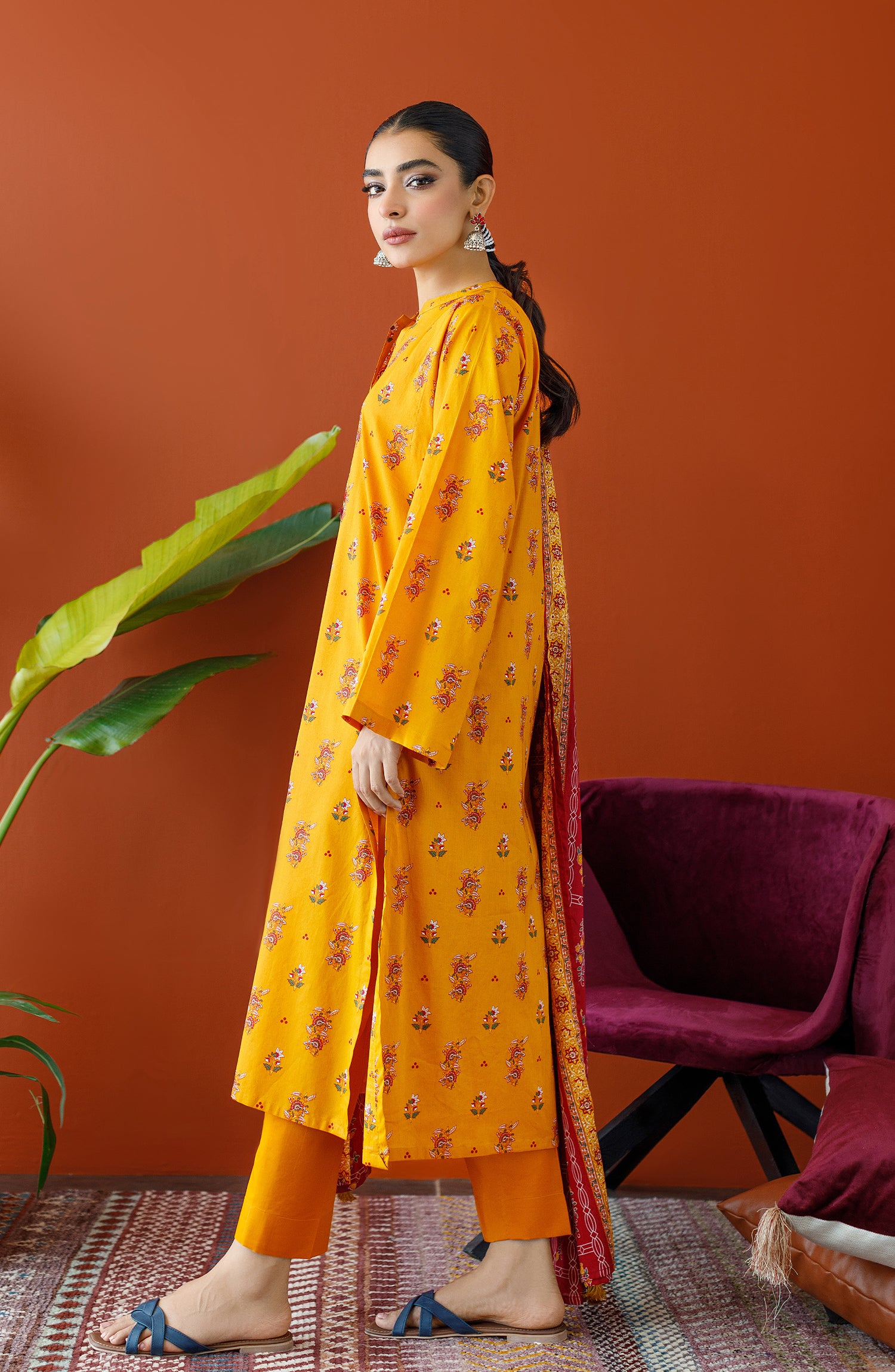 OTL-23-317/U YELLOW CAMBRIC Women UNSTITCHED SHIRT DUPATTA PANTS