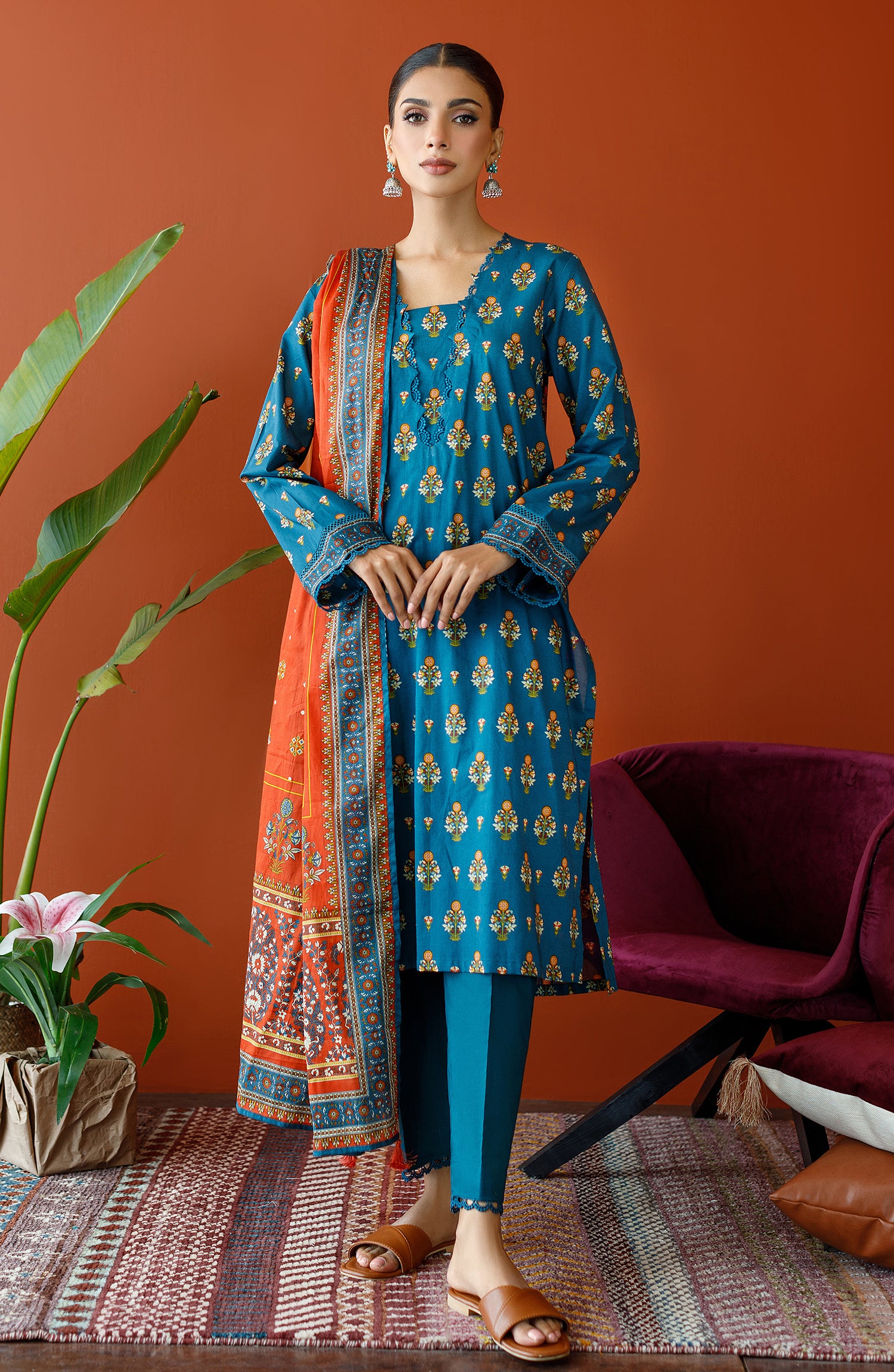 OTL-23-319/U TEAL LAWN Women UNSTITCHED SHIRT DUPATTA PANTS