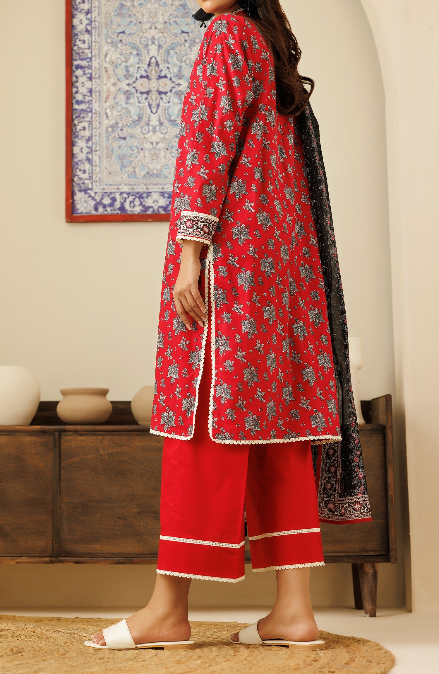 OTL-24-326/U RED LAWN Women UNSTITCHED SHIRT DUPATTA PANTS