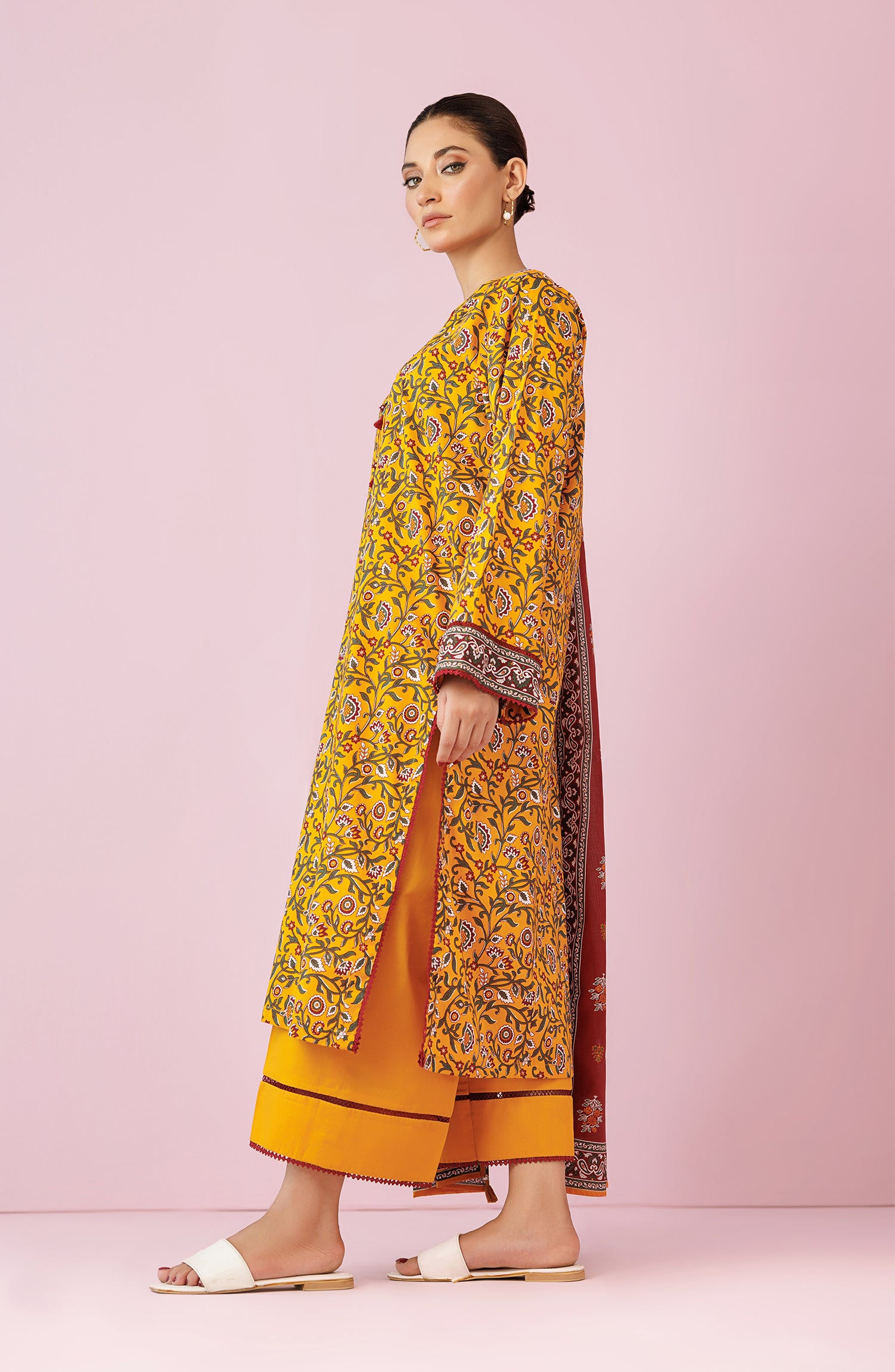 Unstitched 3 Piece Printed Lawn Shirt , Cambric Pant and Lawn Dupatta (OTL-24-186/U YELLOW)