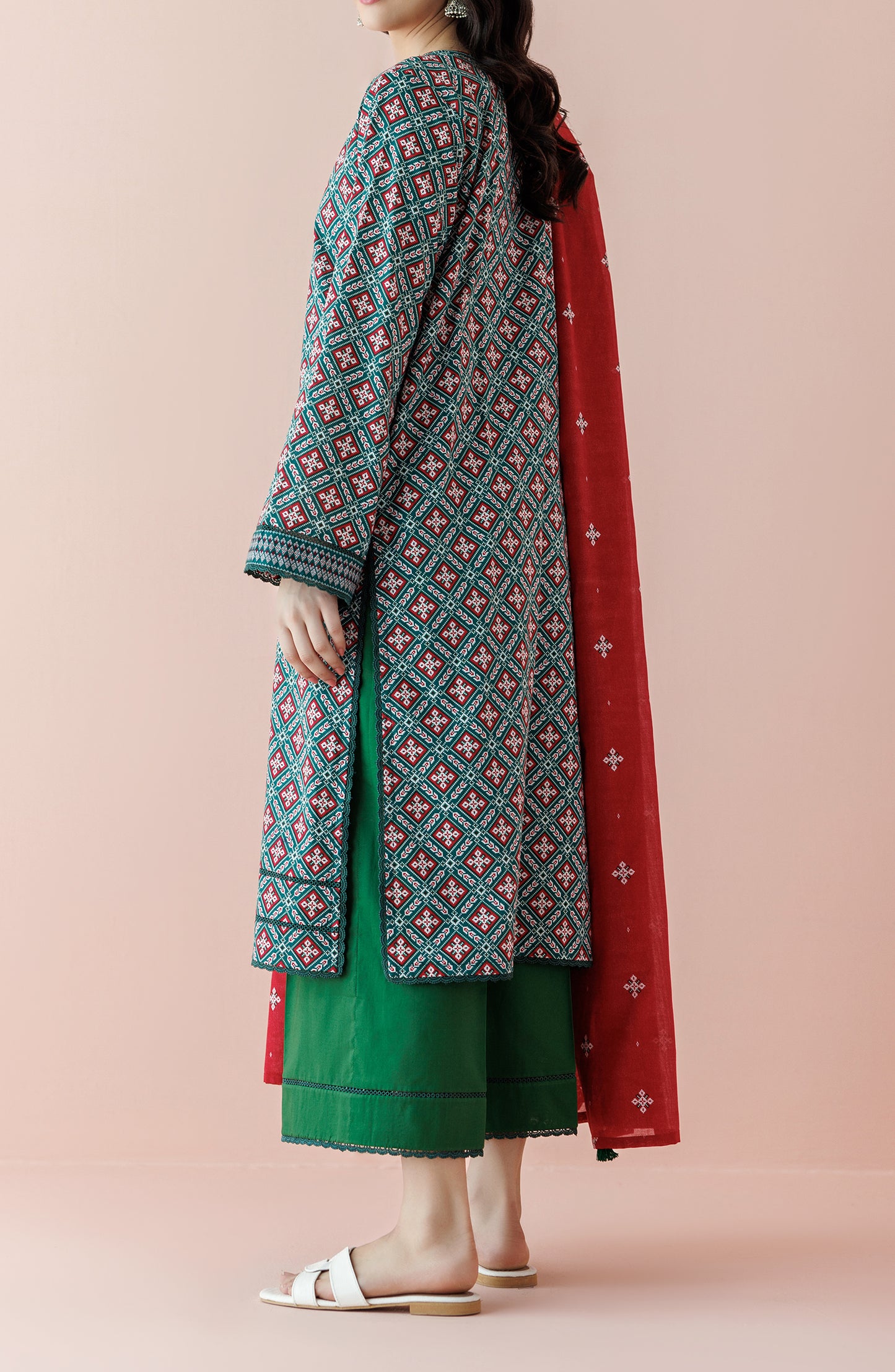 Unstitched 3 Piece Printed Lawn Shirt , Cambric Pant and Lawn Dupatta (OTL-24-360/U GREEN)