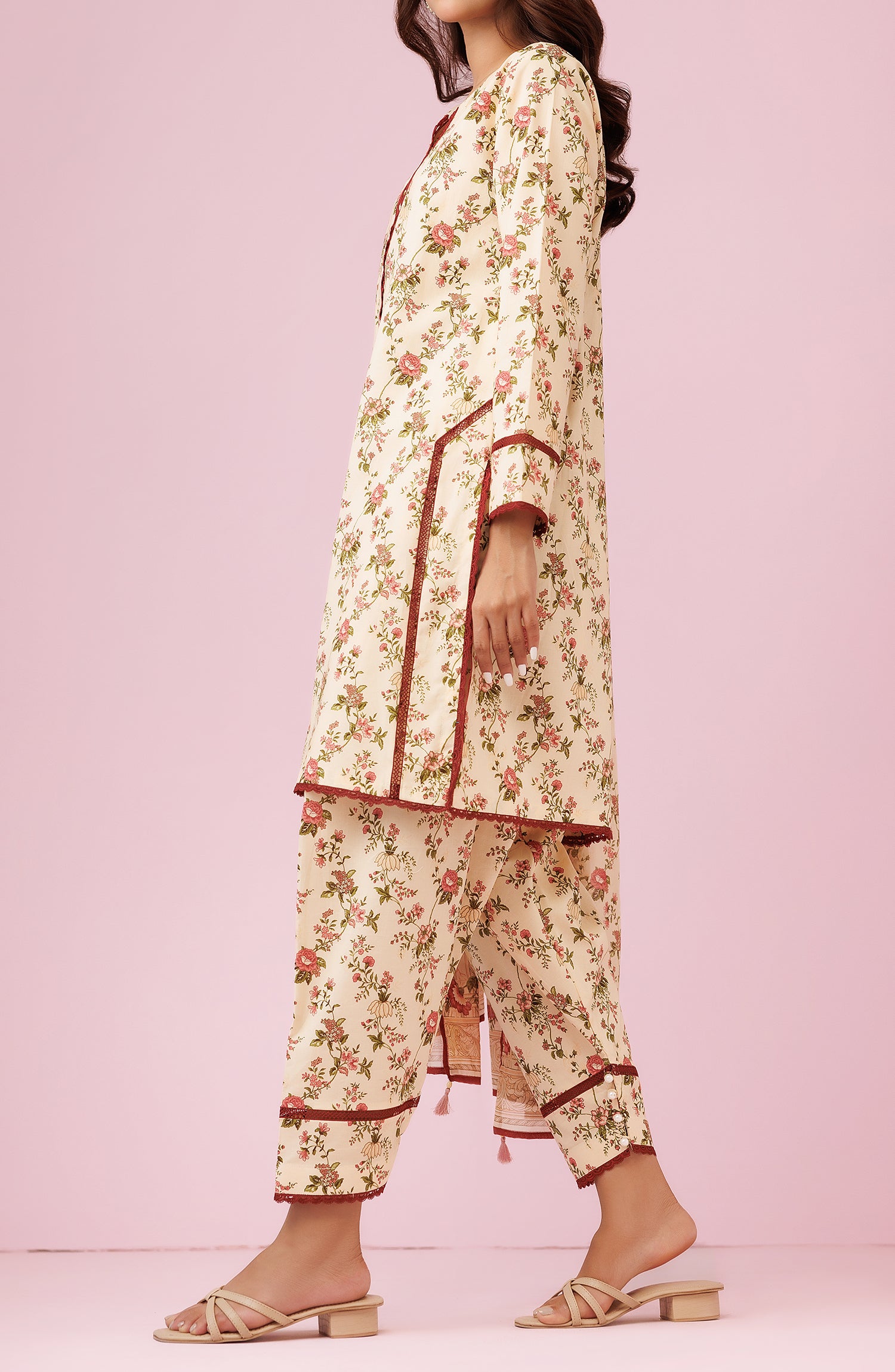 Unstitched 3 Piece Printed Lawn Shirt , Cambric Pant and Lawn Dupatta (OTL-24-430/U BEIGE)